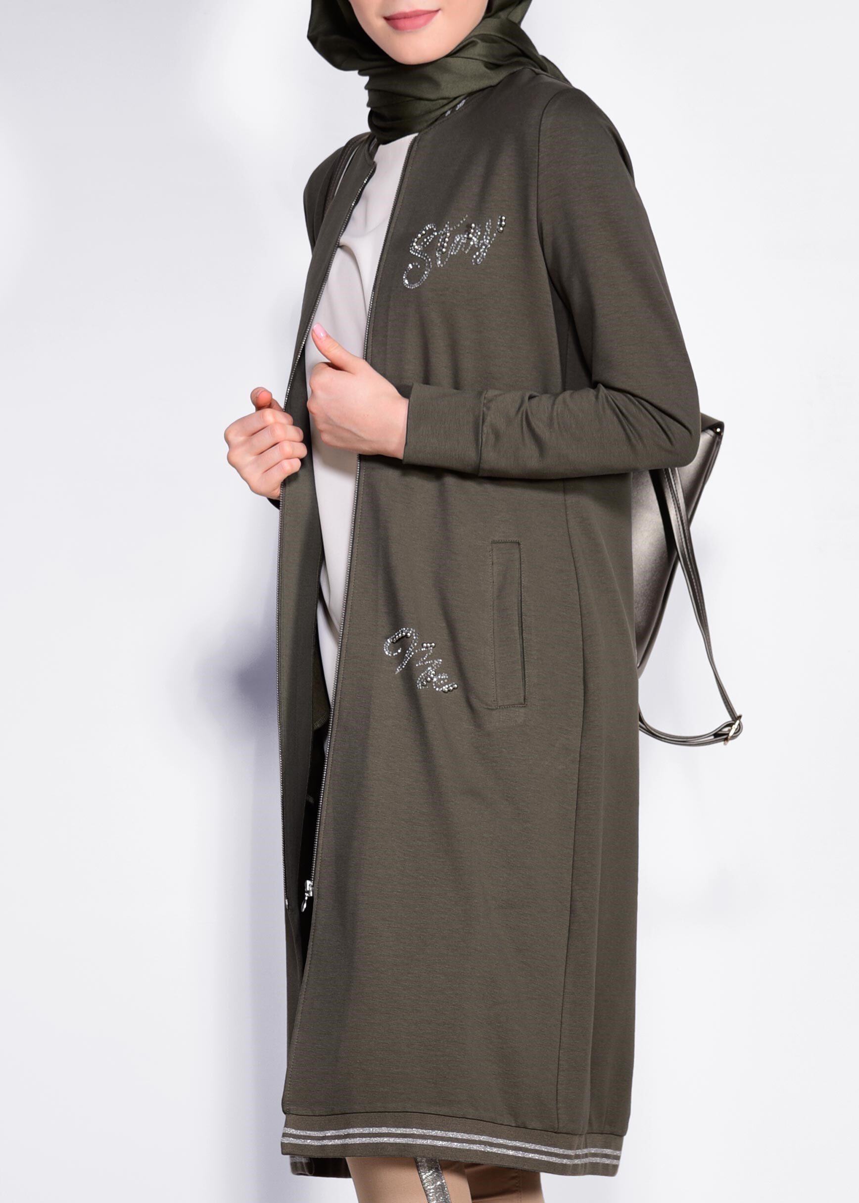 Tesettür giyim HAKİ ŞERİT DETAYLI EŞOFMAN TUNİK 4097