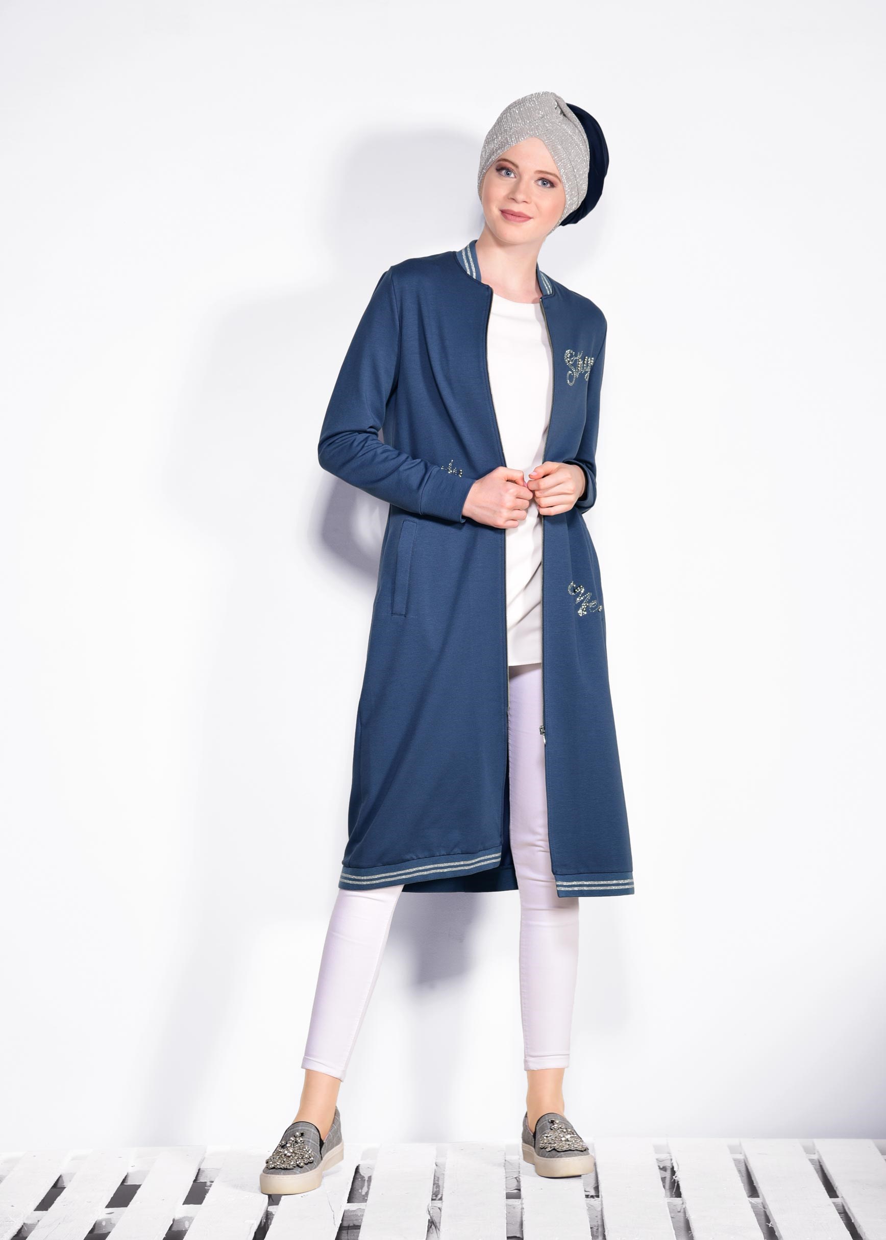 Tesettür giyim LACİVERT ŞERİT DETAYLI EŞOFMAN TUNİK 4097