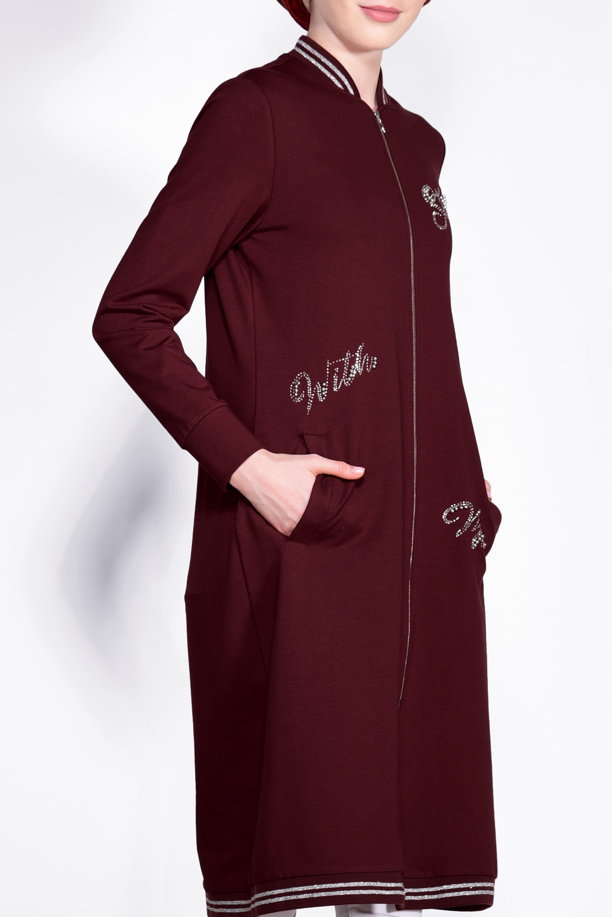 Tesettür giyim BORDO ŞERİT DETAYLI EŞOFMAN TUNİK 4097