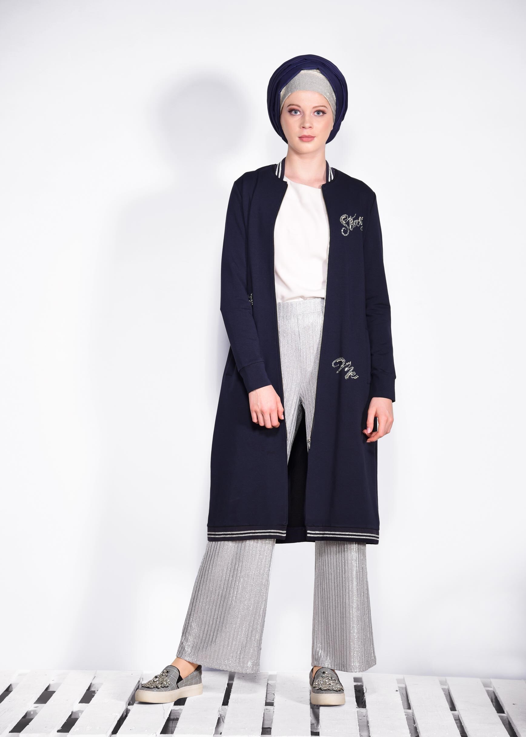 Tesettür giyim LACİVERT ŞERİT DETAYLI EŞOFMAN TUNİK 4097