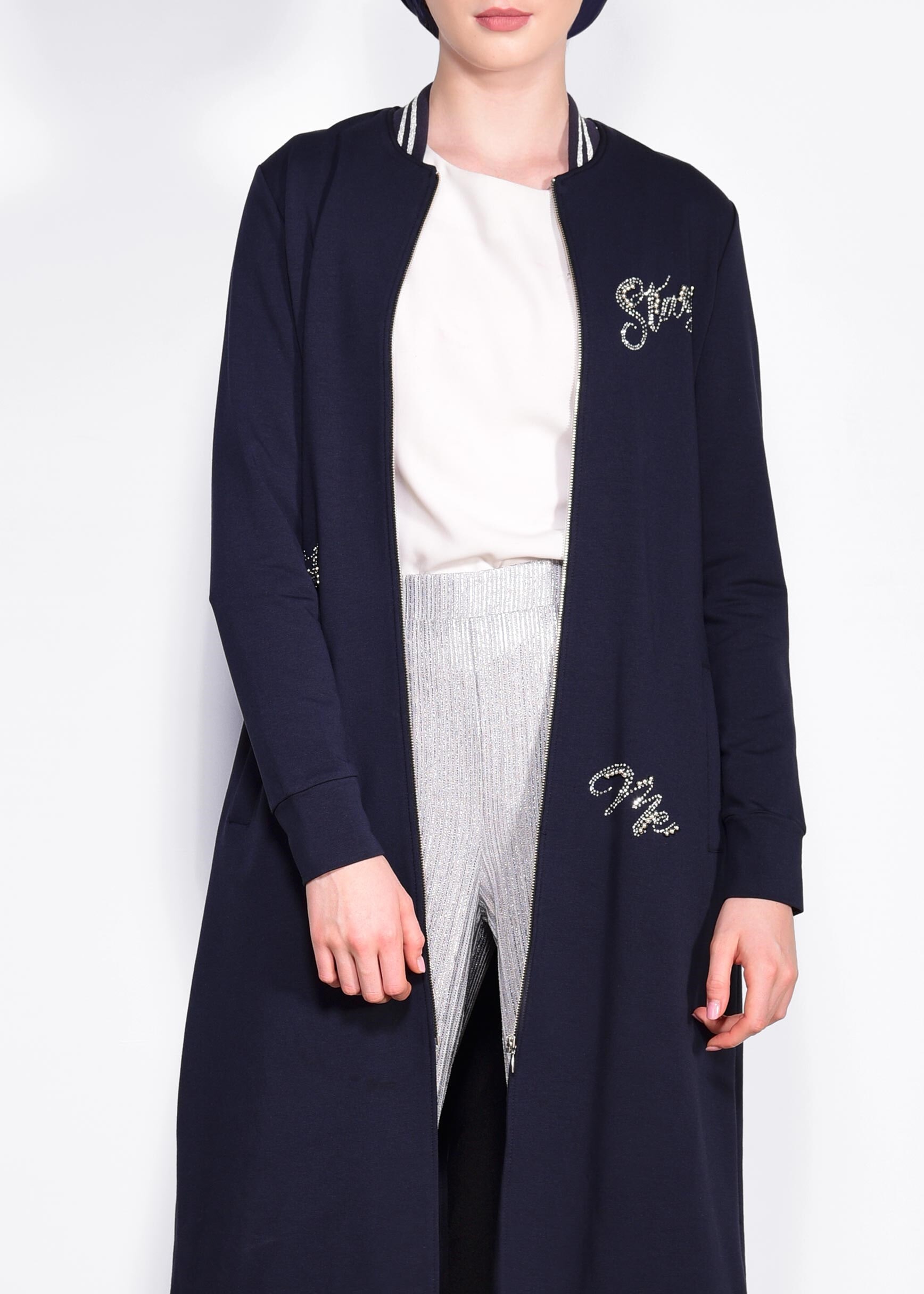 Tesettür giyim LACİVERT ŞERİT DETAYLI EŞOFMAN TUNİK 4097