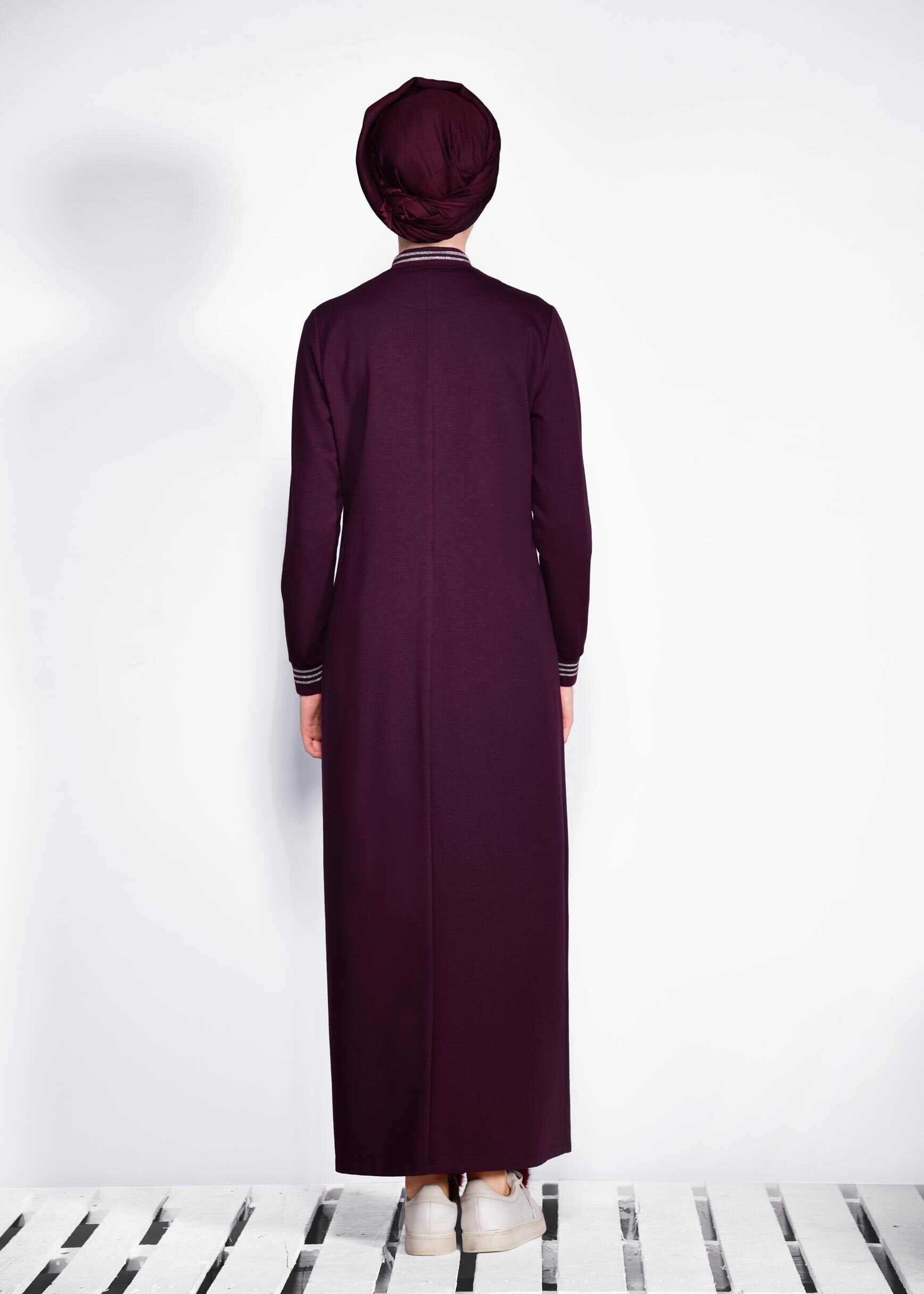 Tesettür giyim MOR BONCUK İŞLEMELİ EŞOFMAN TUNİK 4098