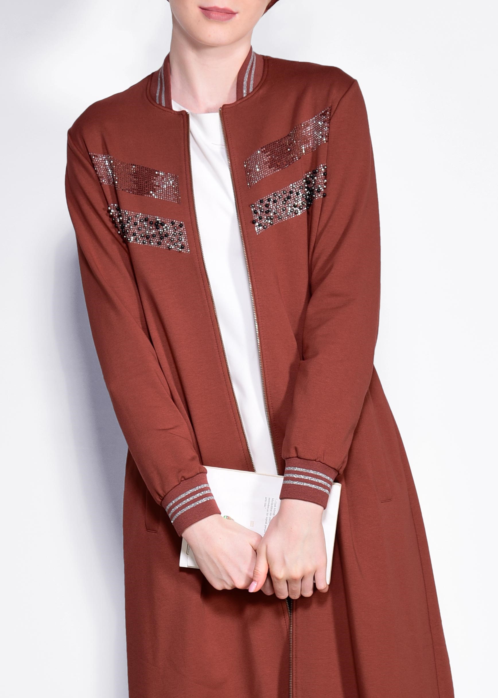 Tesettür giyim BORDO BONCUK İŞLEMELİ EŞOFMAN TUNİK 4098