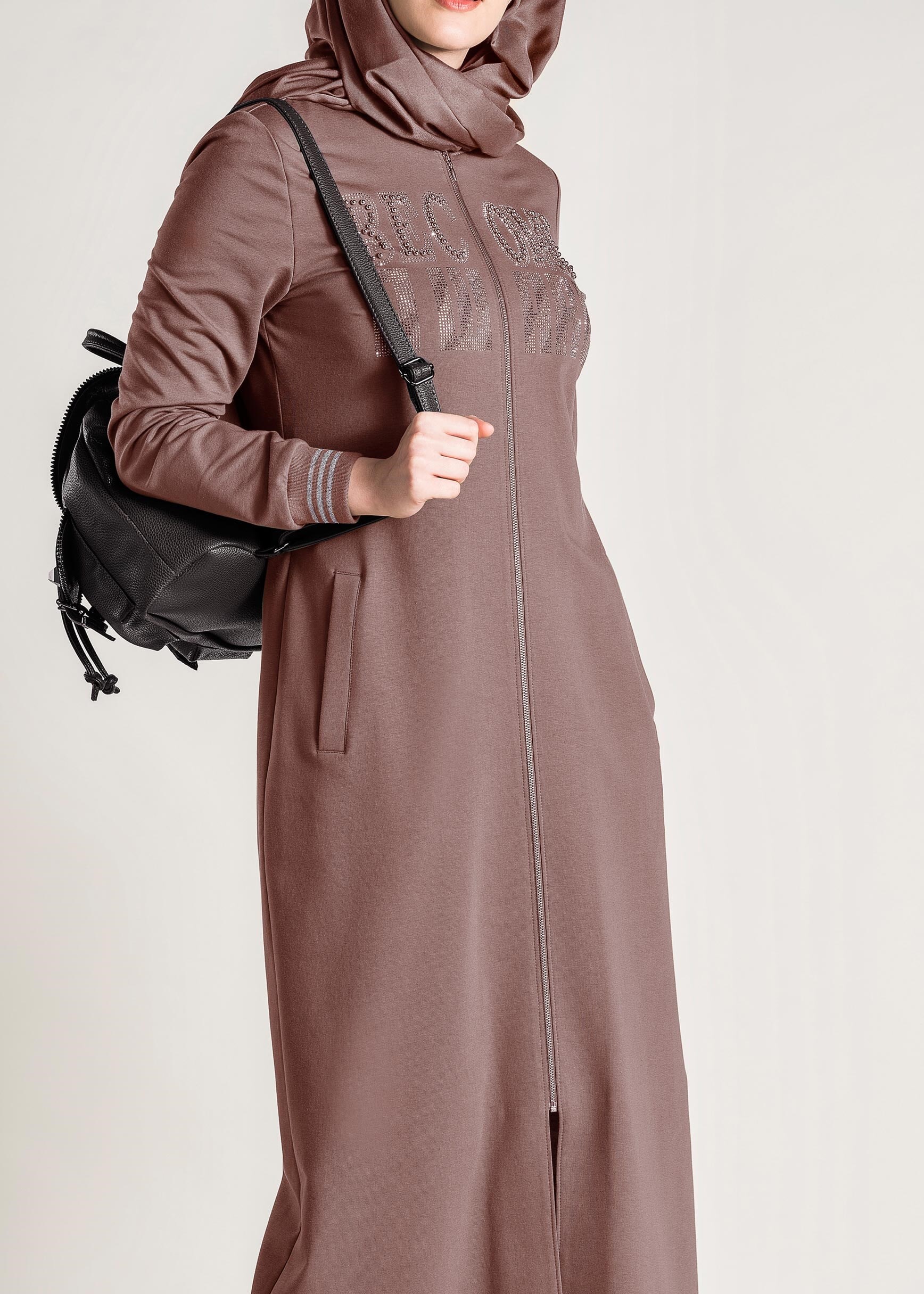 Tesettür giyim PEMBE YAZI BASKILI UZUN EŞOFMAN TUNİK 4099