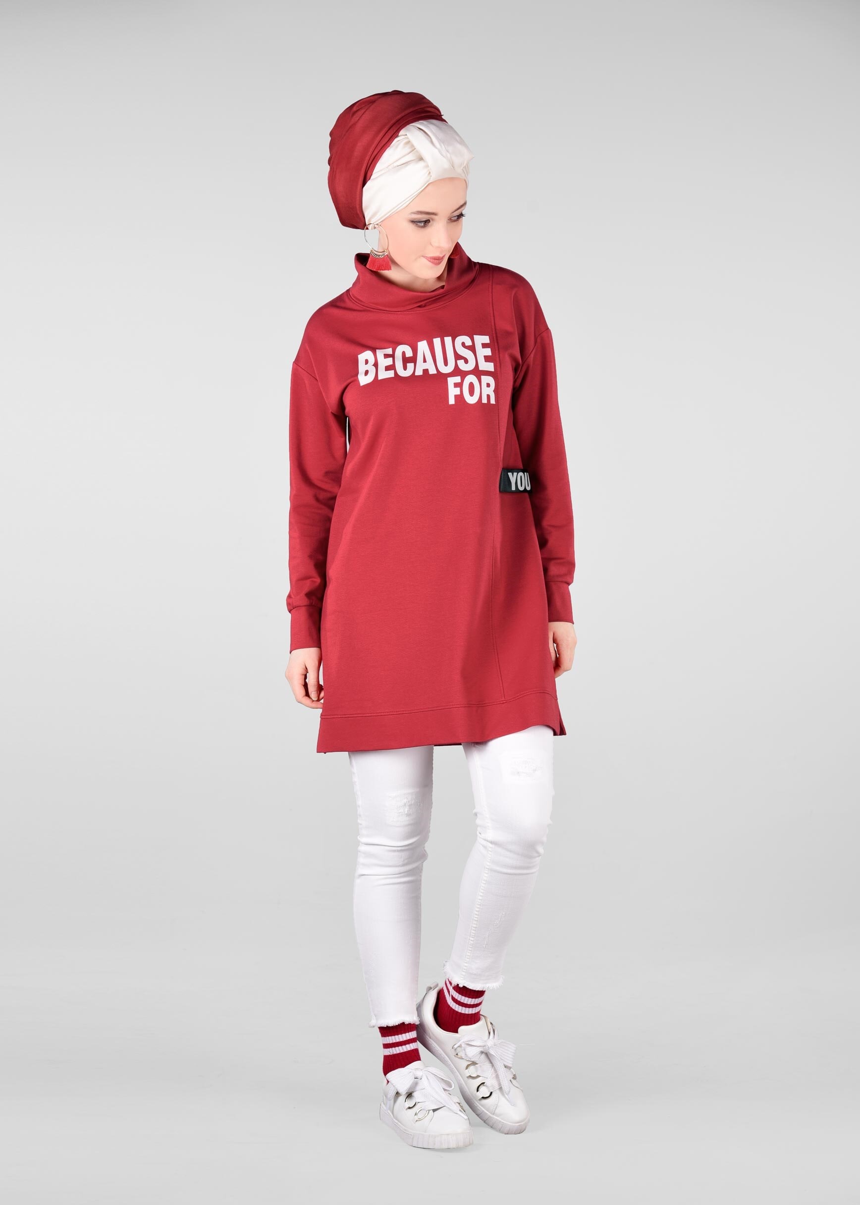 Tesettür giyim KIRMIZI 4101 NEW LERİDA EŞOFMAN TUNİK 36/42 TEK38