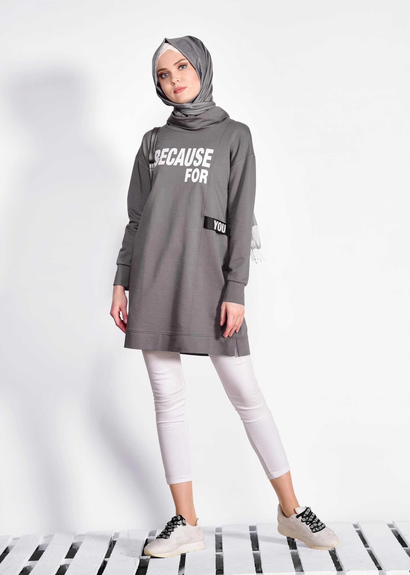 Tesettür giyim GRİ 4101 NEW LERİDA EŞOFMAN TUNİK 36/42 TEK38