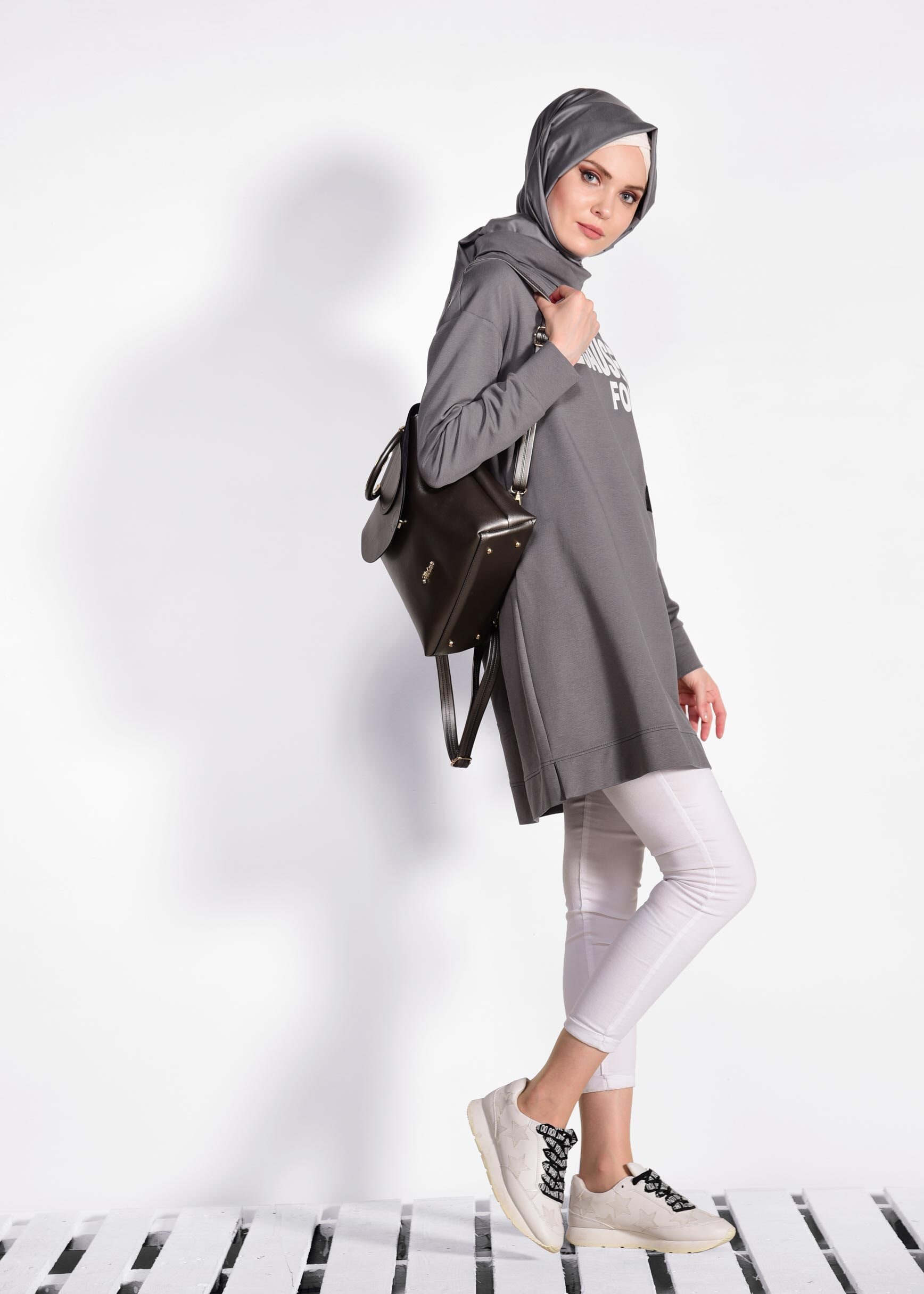 Tesettür giyim GRİ 4101 NEW LERİDA EŞOFMAN TUNİK 36/42 TEK38