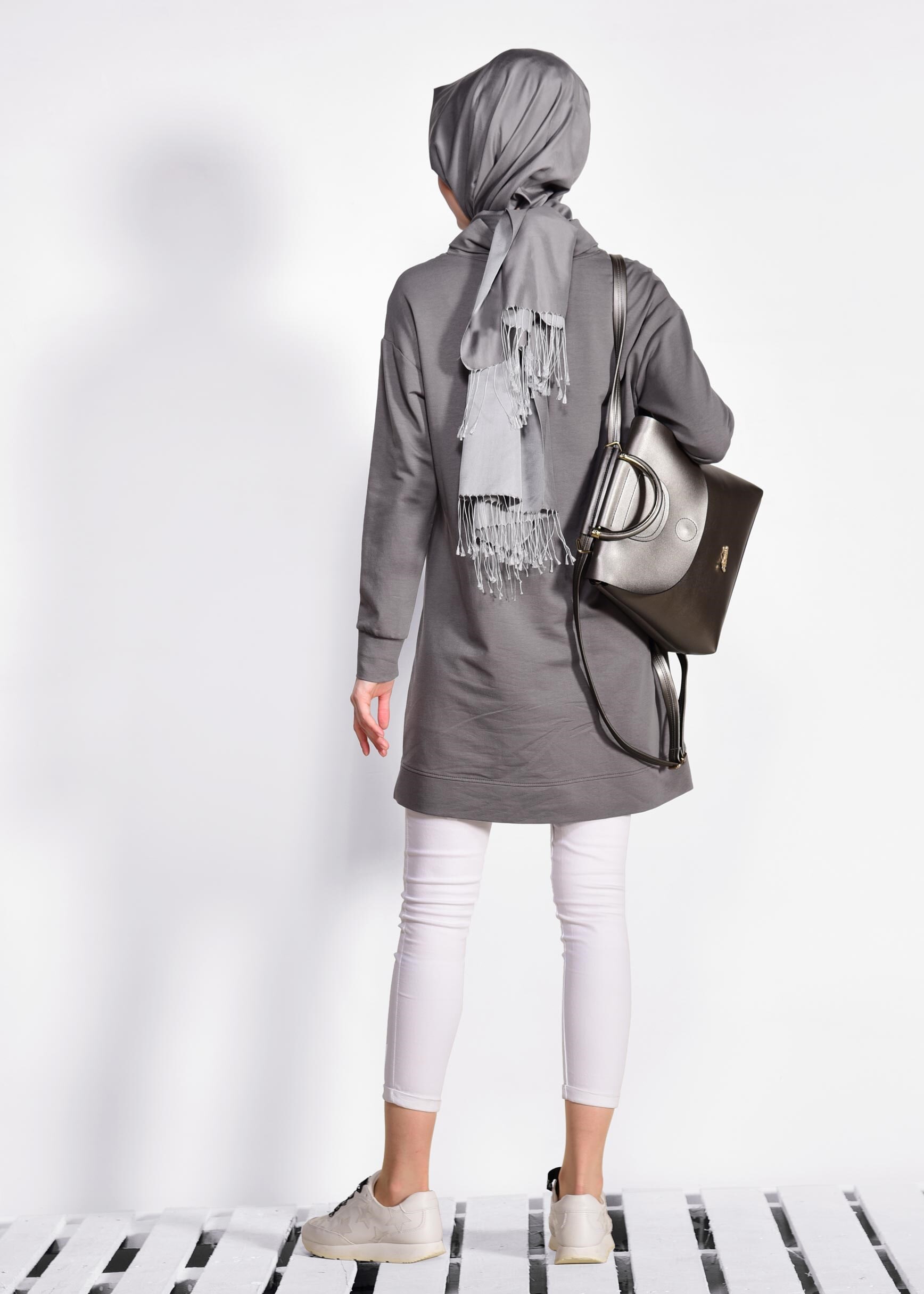 Tesettür giyim GRİ 4101 NEW LERİDA EŞOFMAN TUNİK 36/42 TEK38