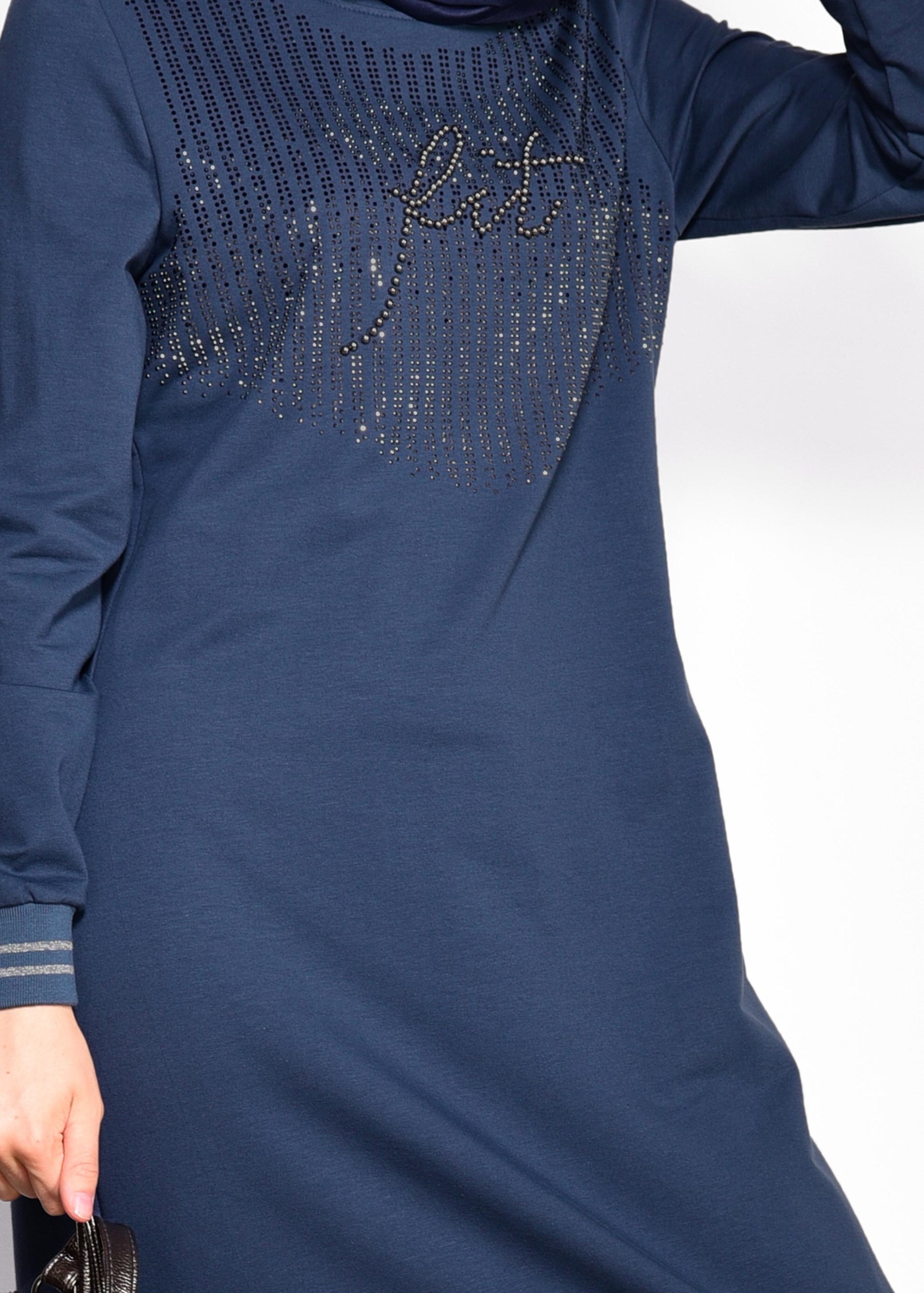 Tesettür giyim LACİVERT TAŞ BASKILI EŞOFMAN ELBİSE 4130