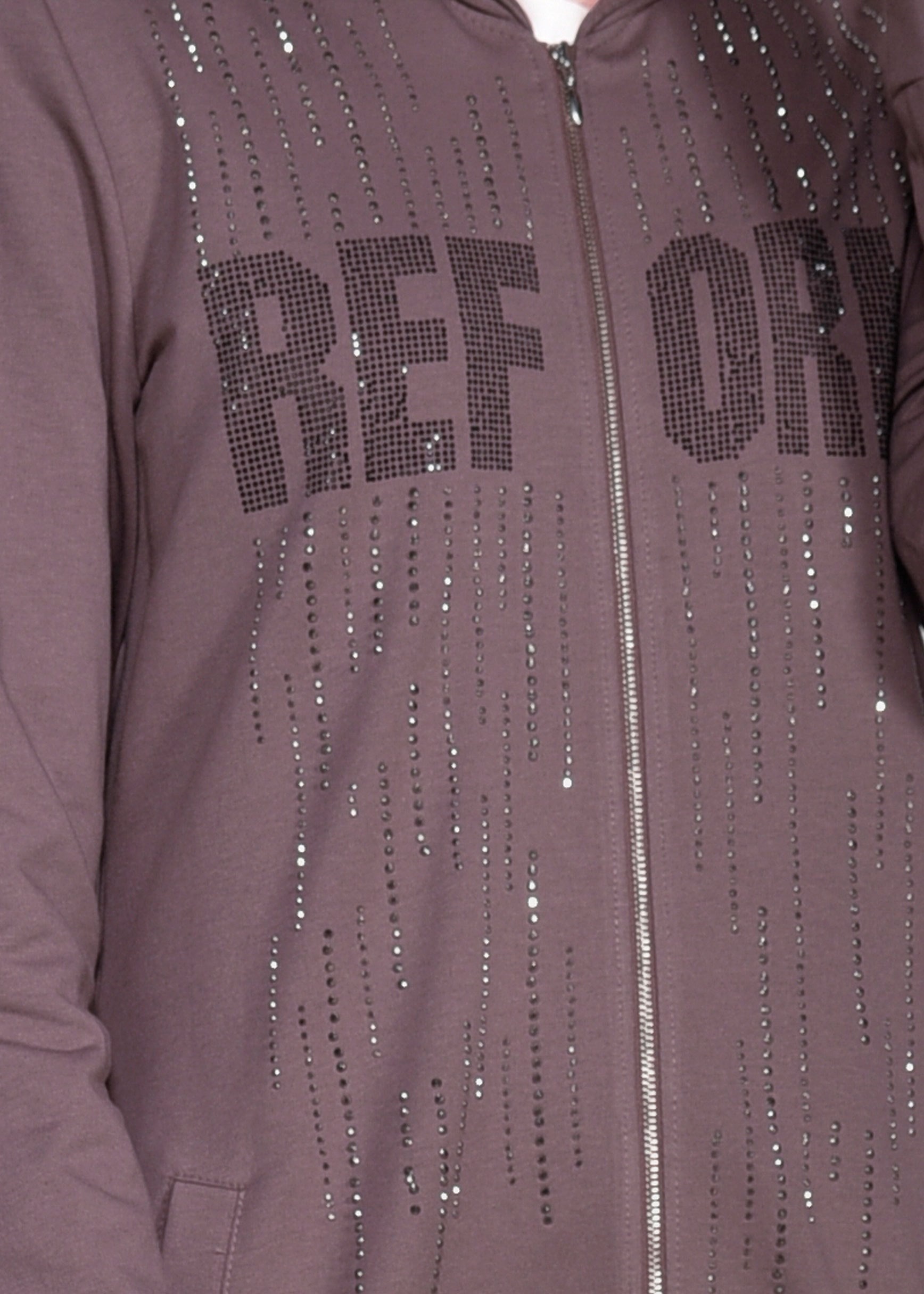 Tesettür giyim PEMBE YAZI DETAYLI KAPÜŞONLU UZUN EŞOFMAN TUNİK 4131