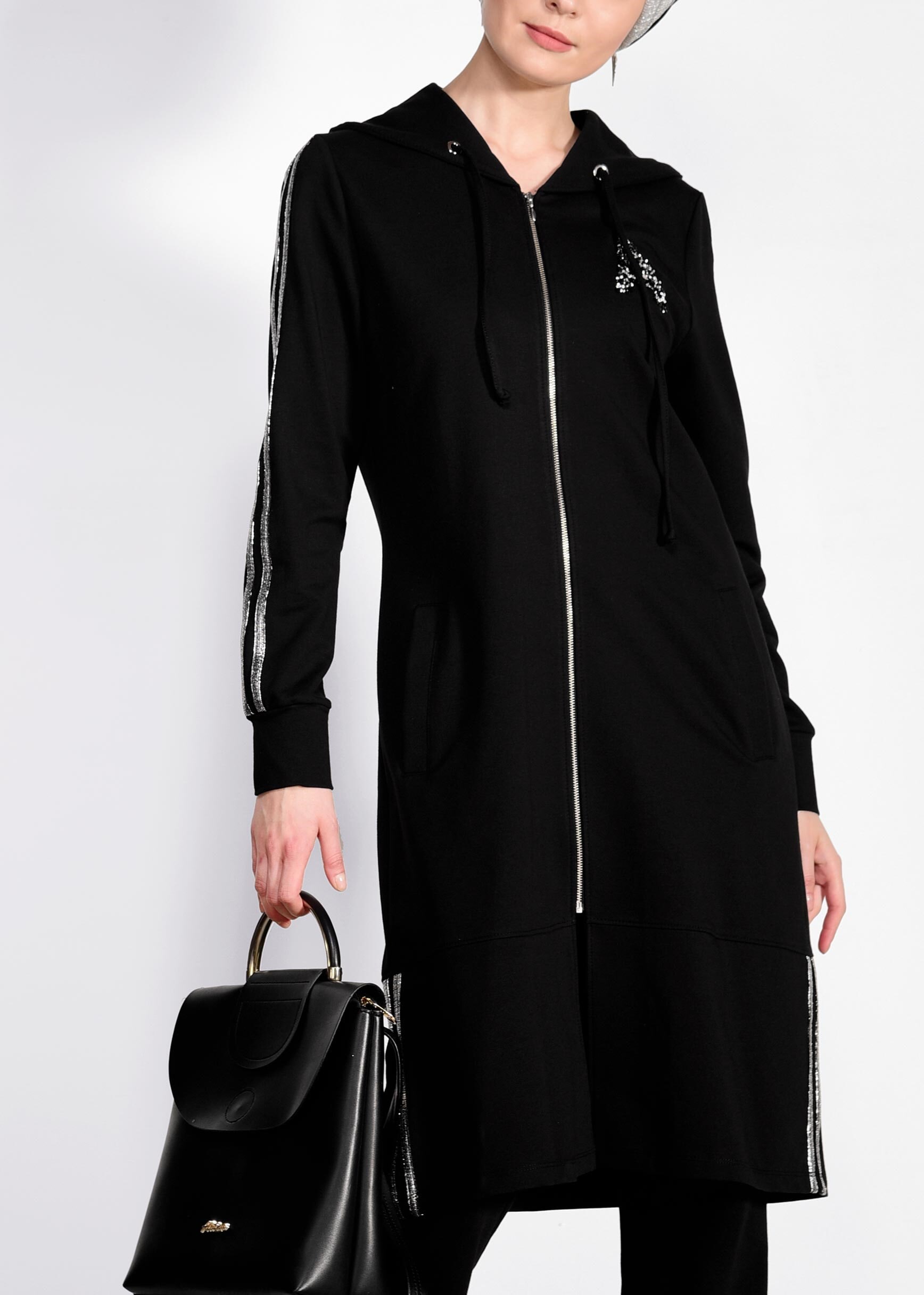 Tesettür giyim SİYAH ŞERİT DETAYLI 2&prime;Lİ EŞOFMAN TAKIM 4171