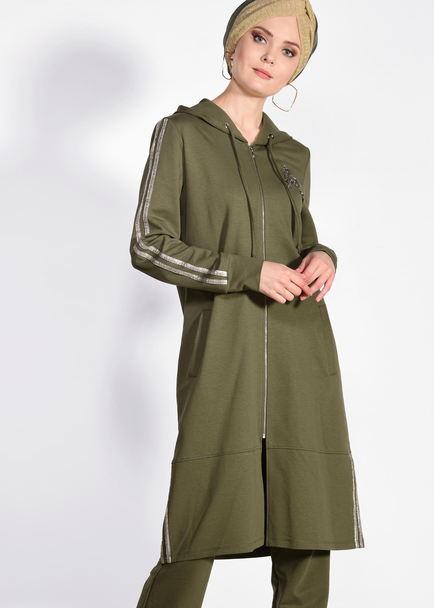 Tesettür giyim HAKİ ŞERİT DETAYLI 2&prime;Lİ EŞOFMAN TAKIM 4171