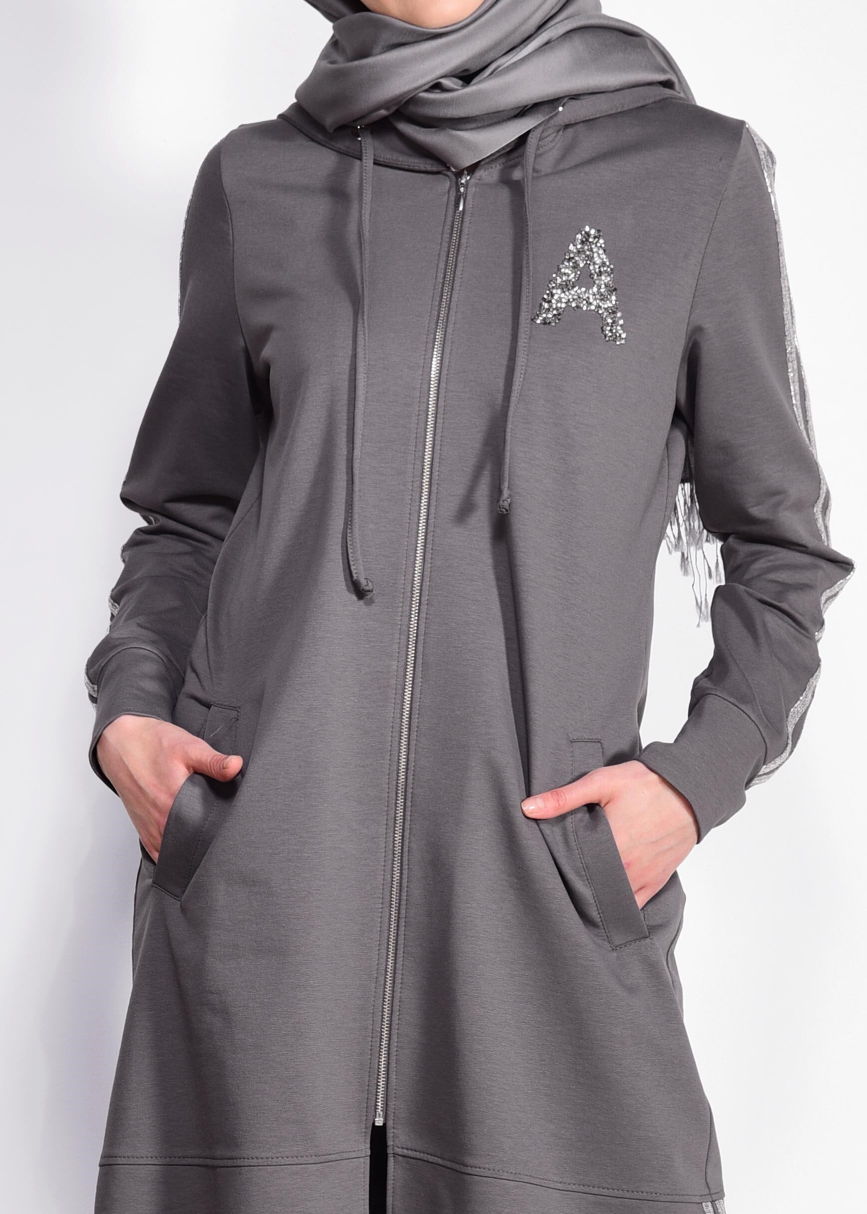 Tesettür giyim GRİ ŞERİT DETAYLI 2&prime;Lİ EŞOFMAN TAKIM 4171