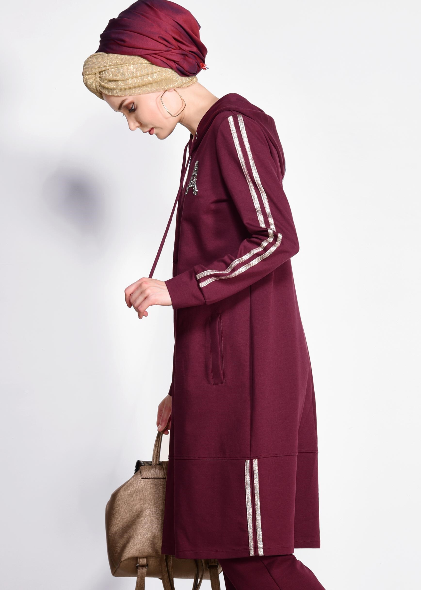 Tesettür giyim MOR ŞERİT DETAYLI 2&prime;Lİ EŞOFMAN TAKIM 4171