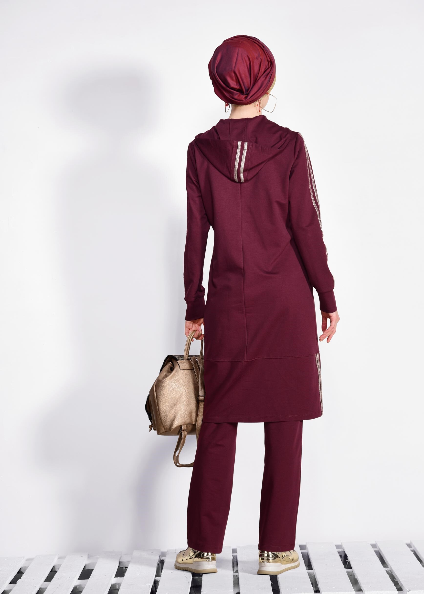 Tesettür giyim MOR ŞERİT DETAYLI 2&prime;Lİ EŞOFMAN TAKIM 4171