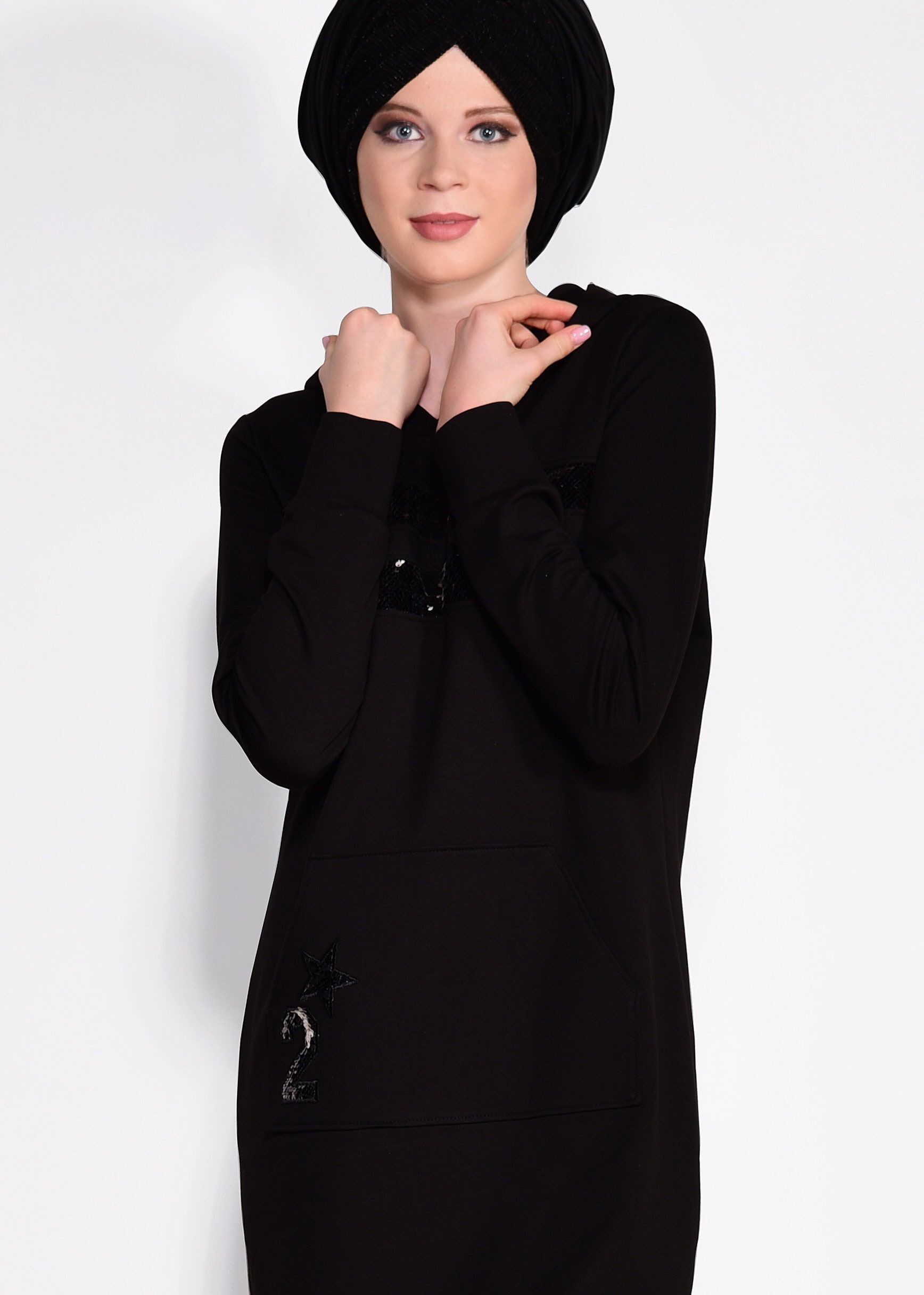 Tesettür giyim SİYAH 4234 NEW LERİDA EŞOFMAN TUNİK 36/44 TEK38