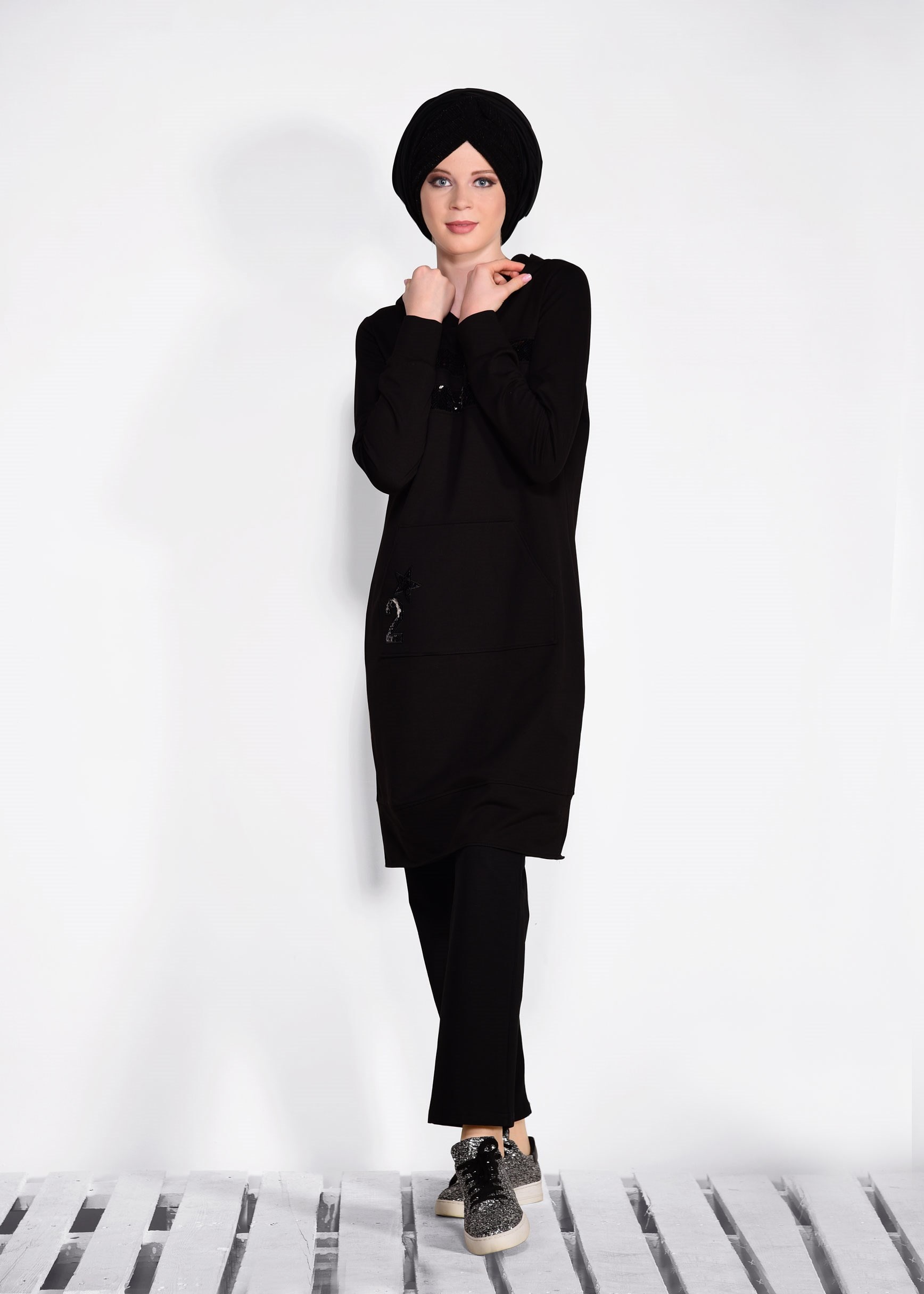 Tesettür giyim SİYAH 4234 NEW LERİDA EŞOFMAN TUNİK 36/44 TEK38