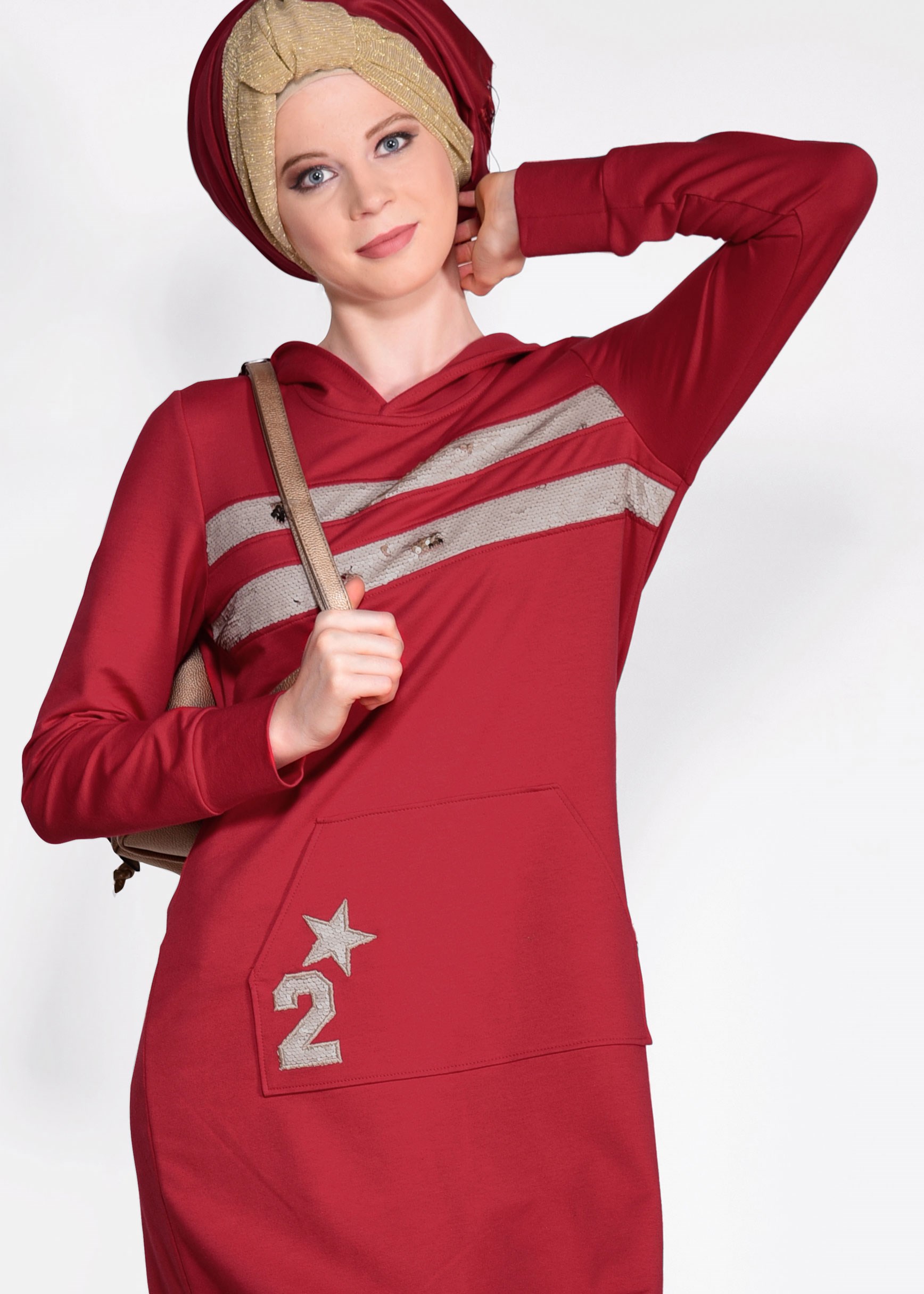 Tesettür giyim KIRMIZI 4234 NEW LERİDA EŞOFMAN TUNİK 36/44 TEK38