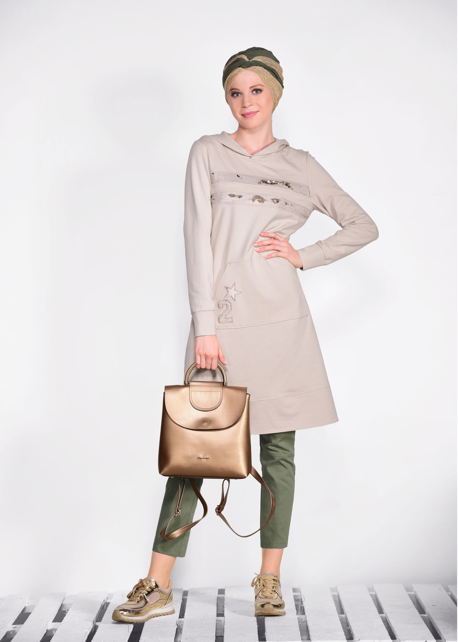 Tesettür giyim BEJ 4234 NEW LERİDA EŞOFMAN TUNİK 36/44 TEK38