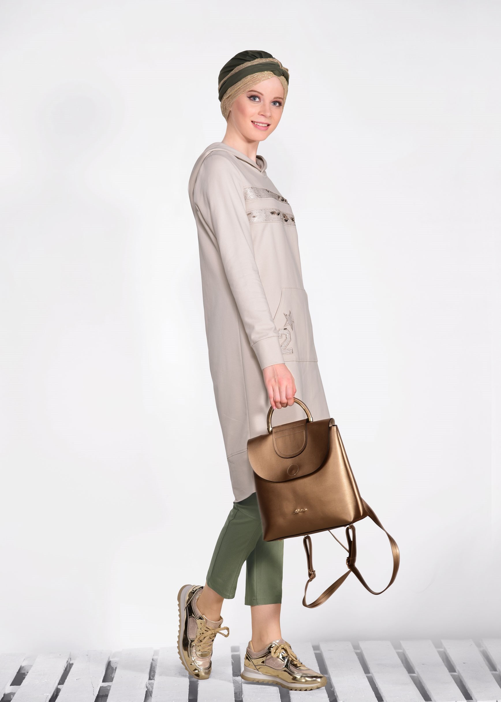 Tesettür giyim BEJ 4234 NEW LERİDA EŞOFMAN TUNİK 36/44 TEK38