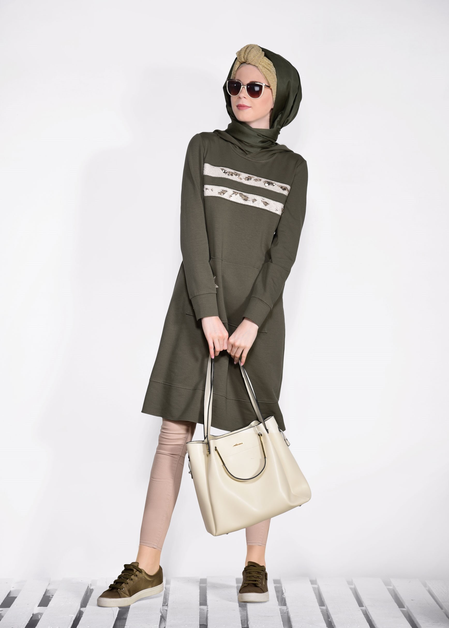 Tesettür giyim HAKİ 4234 NEW LERİDA EŞOFMAN TUNİK 36/44 TEK38