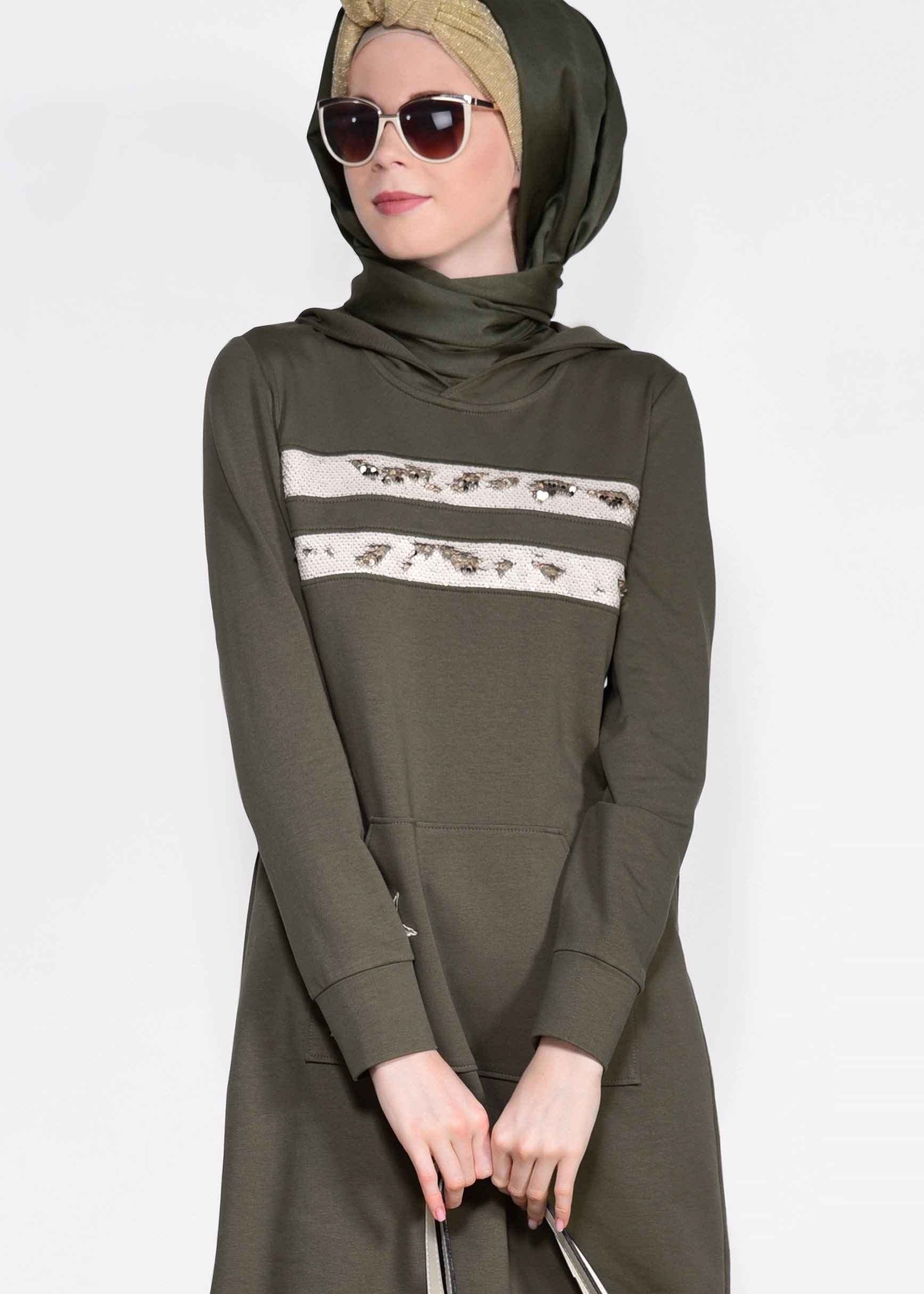 Tesettür giyim HAKİ 4234 NEW LERİDA EŞOFMAN TUNİK 36/44 TEK38