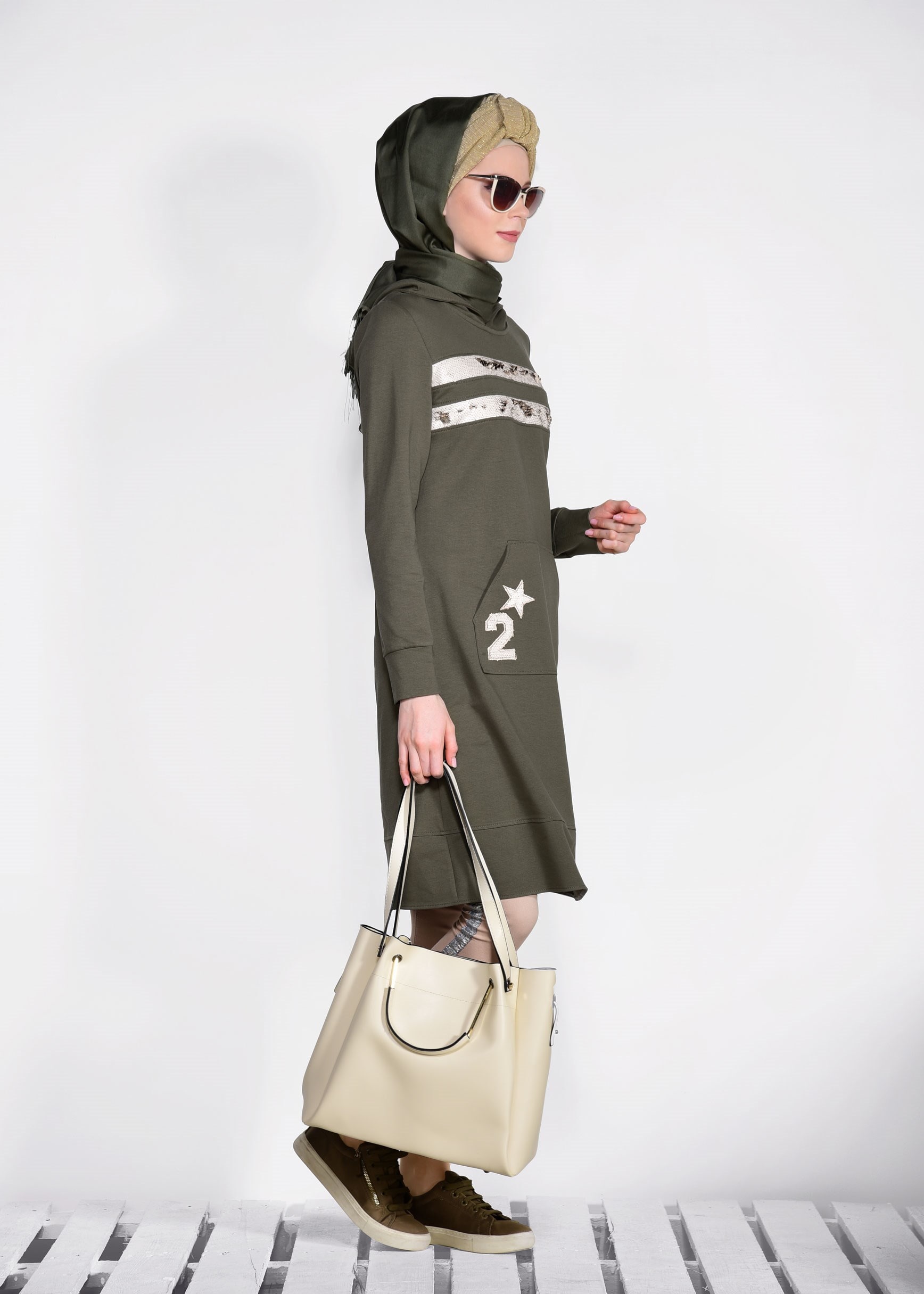 Tesettür giyim HAKİ 4234 NEW LERİDA EŞOFMAN TUNİK 36/44 TEK38