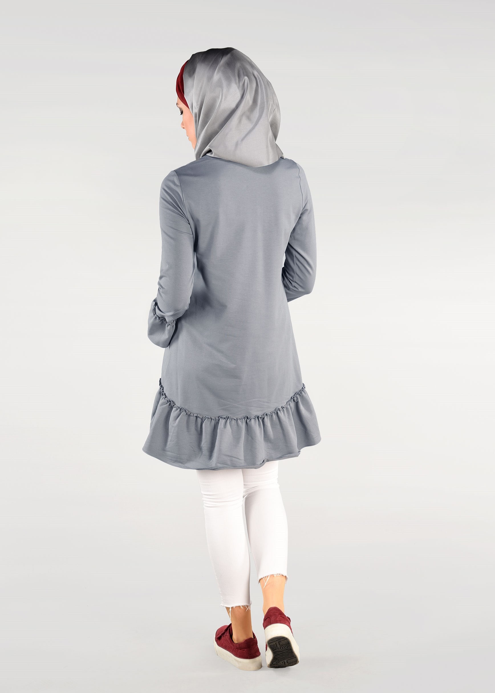 Tesettür giyim GRİ FIRFIR DETAYLI EŞOFMAN TUNİK 4873