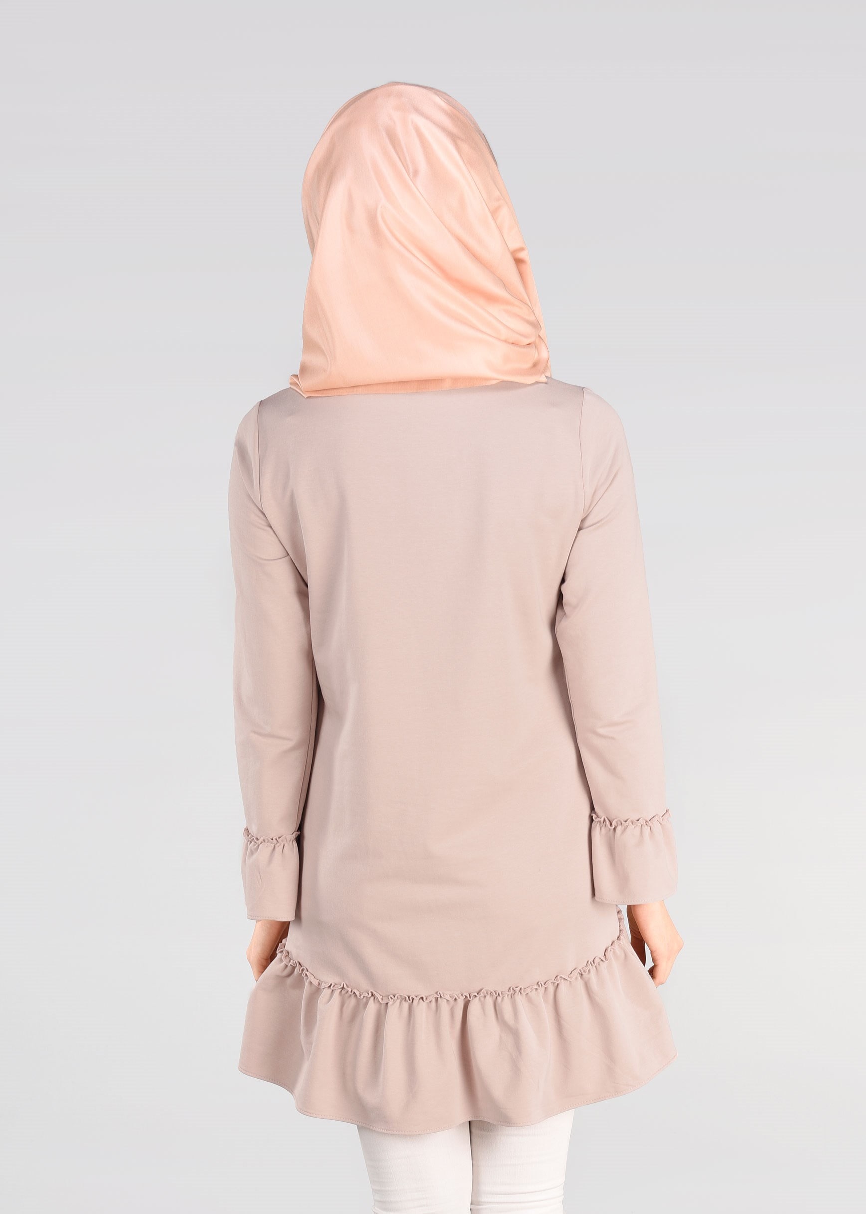 Tesettür giyim PUDRA FIRFIR DETAYLI EŞOFMAN TUNİK 4873