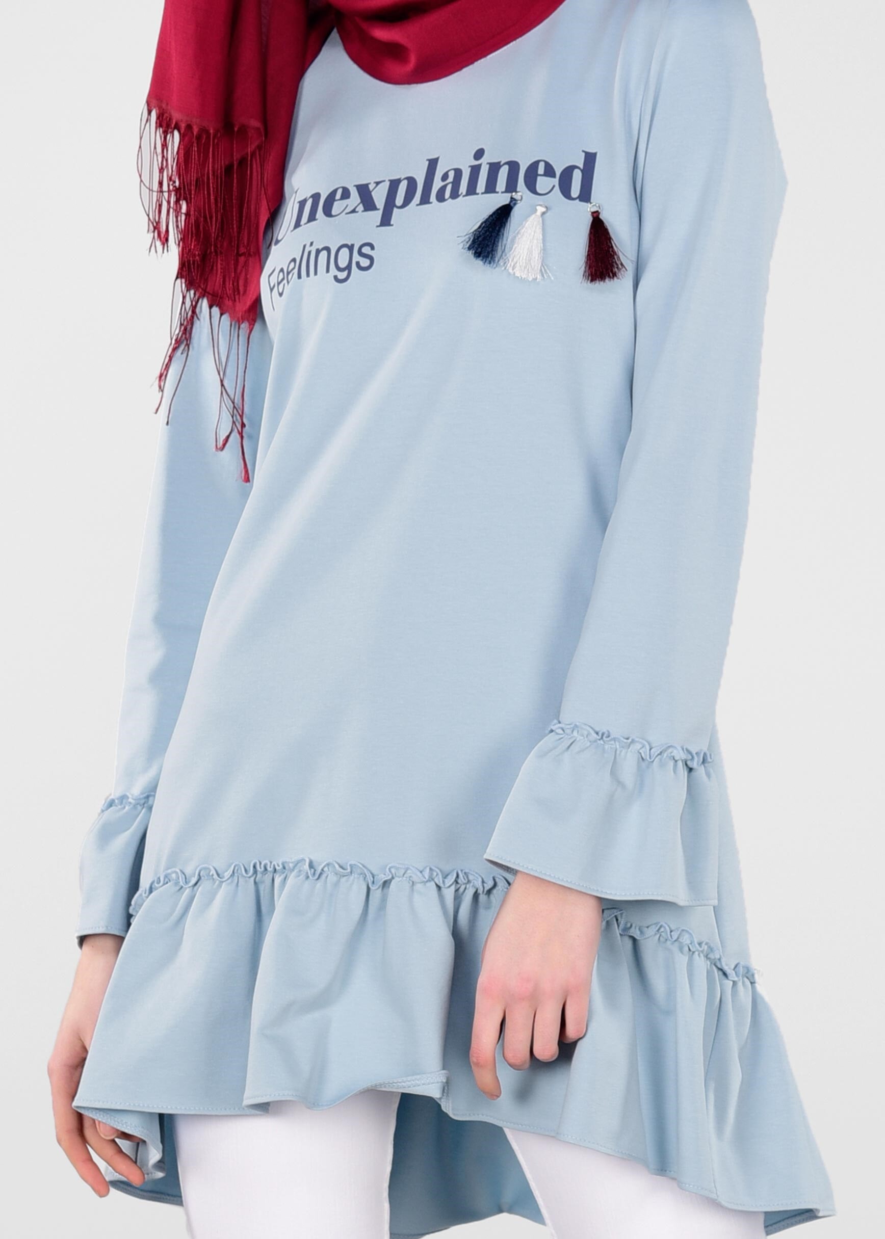 Tesettür giyim MAVİ FIRFIR DETAYLI EŞOFMAN TUNİK 4873