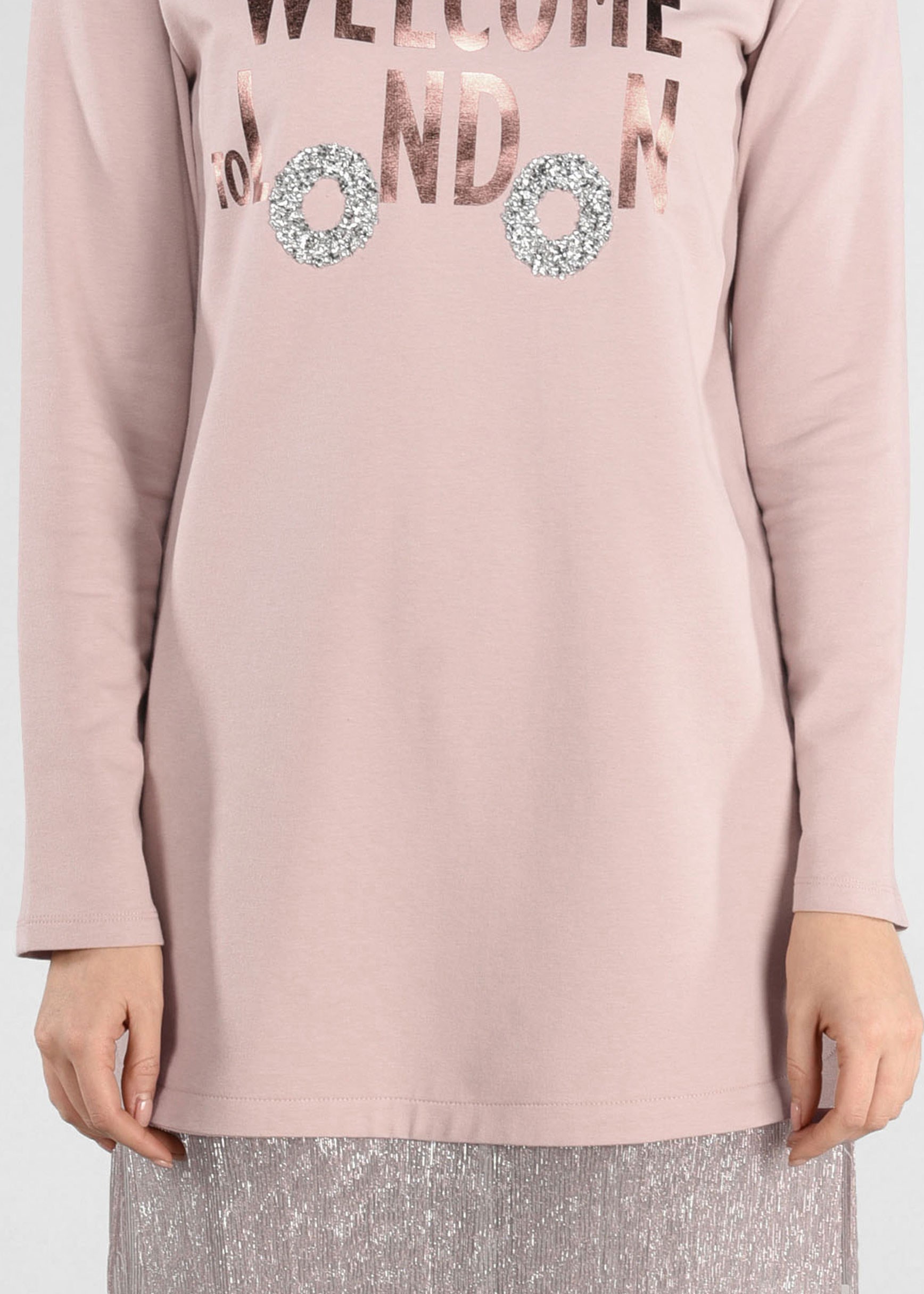 Tesettür giyim PUDRA ETEK UCU PARILTILI EŞOFMAN TUNİK 4875