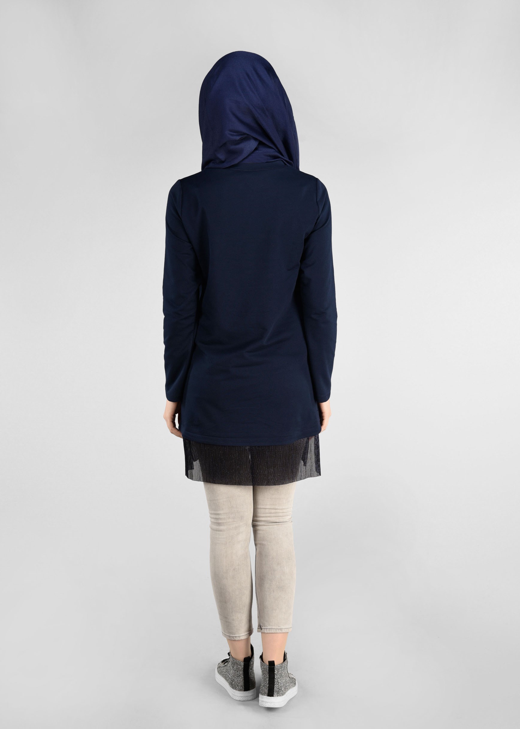 Tesettür giyim LACİVERT ETEK UCU PARILTILI EŞOFMAN TUNİK 4875