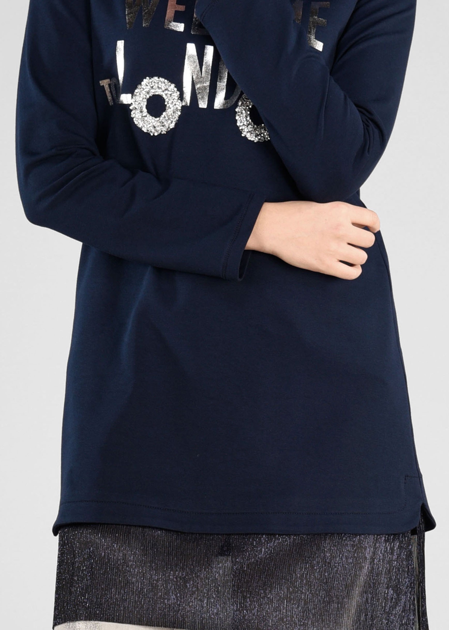 Tesettür giyim LACİVERT ETEK UCU PARILTILI EŞOFMAN TUNİK 4875