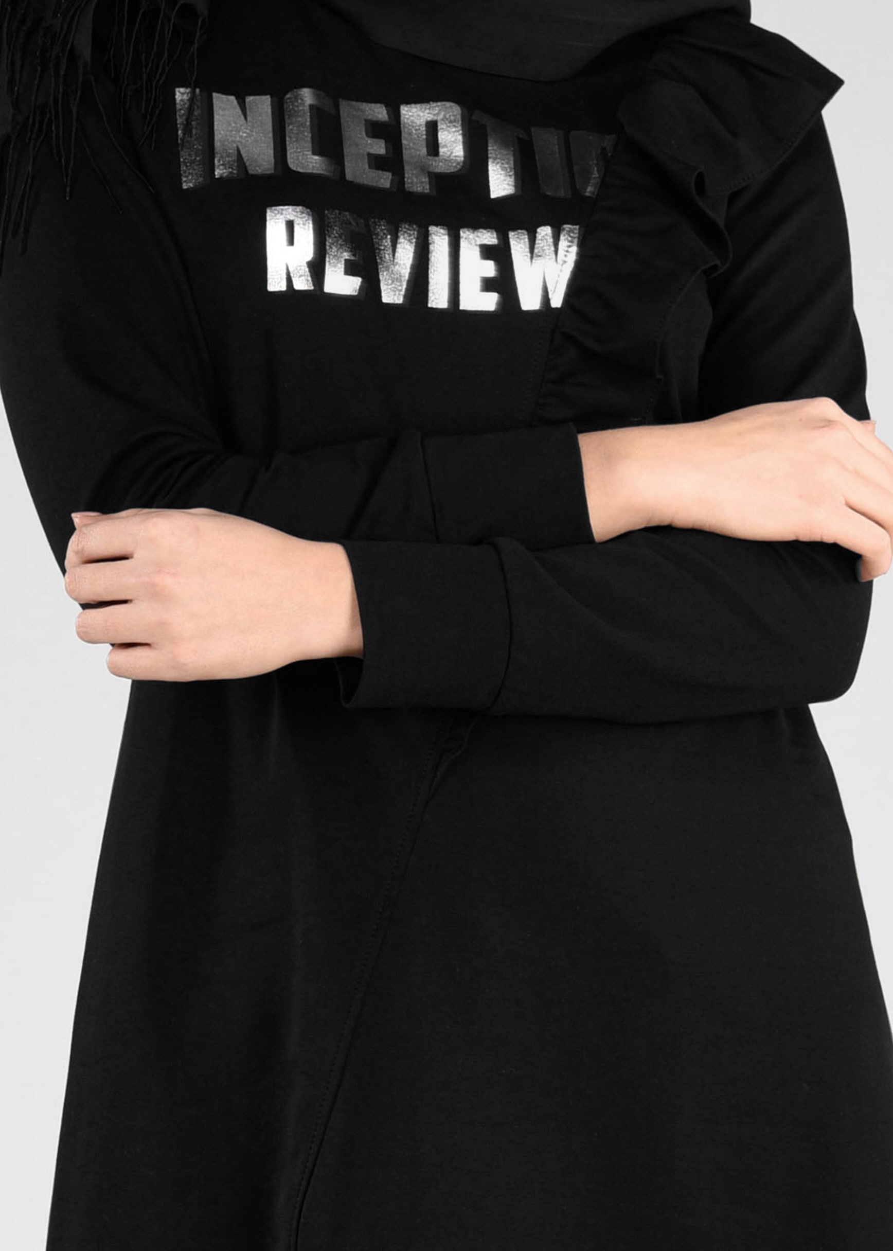 Tesettür giyim SİYAH FIRFIRLI EŞOFMAN TUNİK 4876