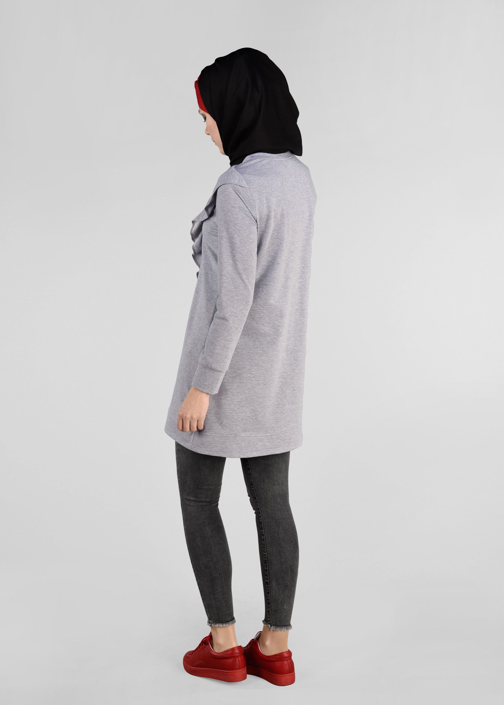 Tesettür giyim GRİ FIRFIRLI EŞOFMAN TUNİK 4876