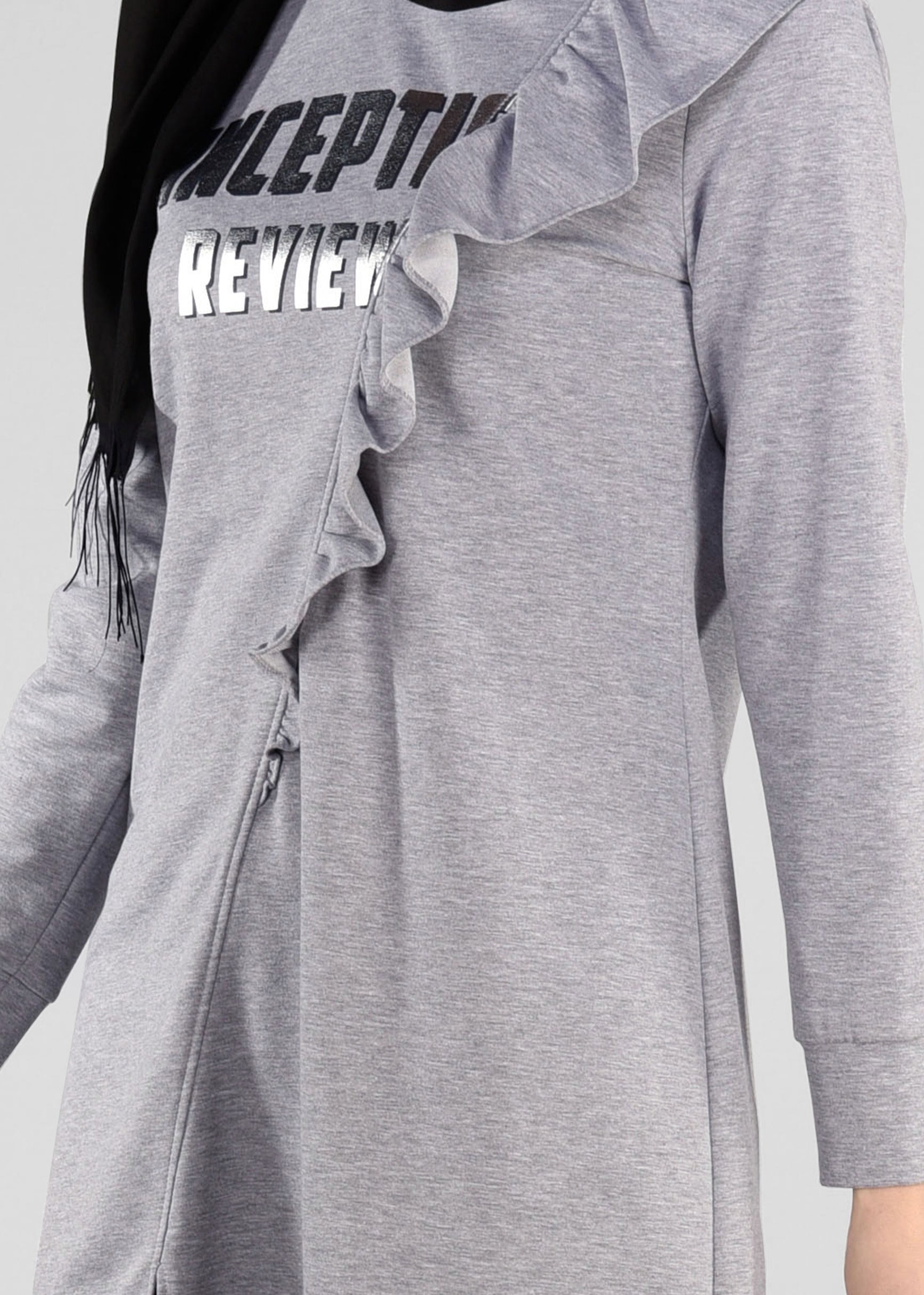 Tesettür giyim GRİ FIRFIRLI EŞOFMAN TUNİK 4876