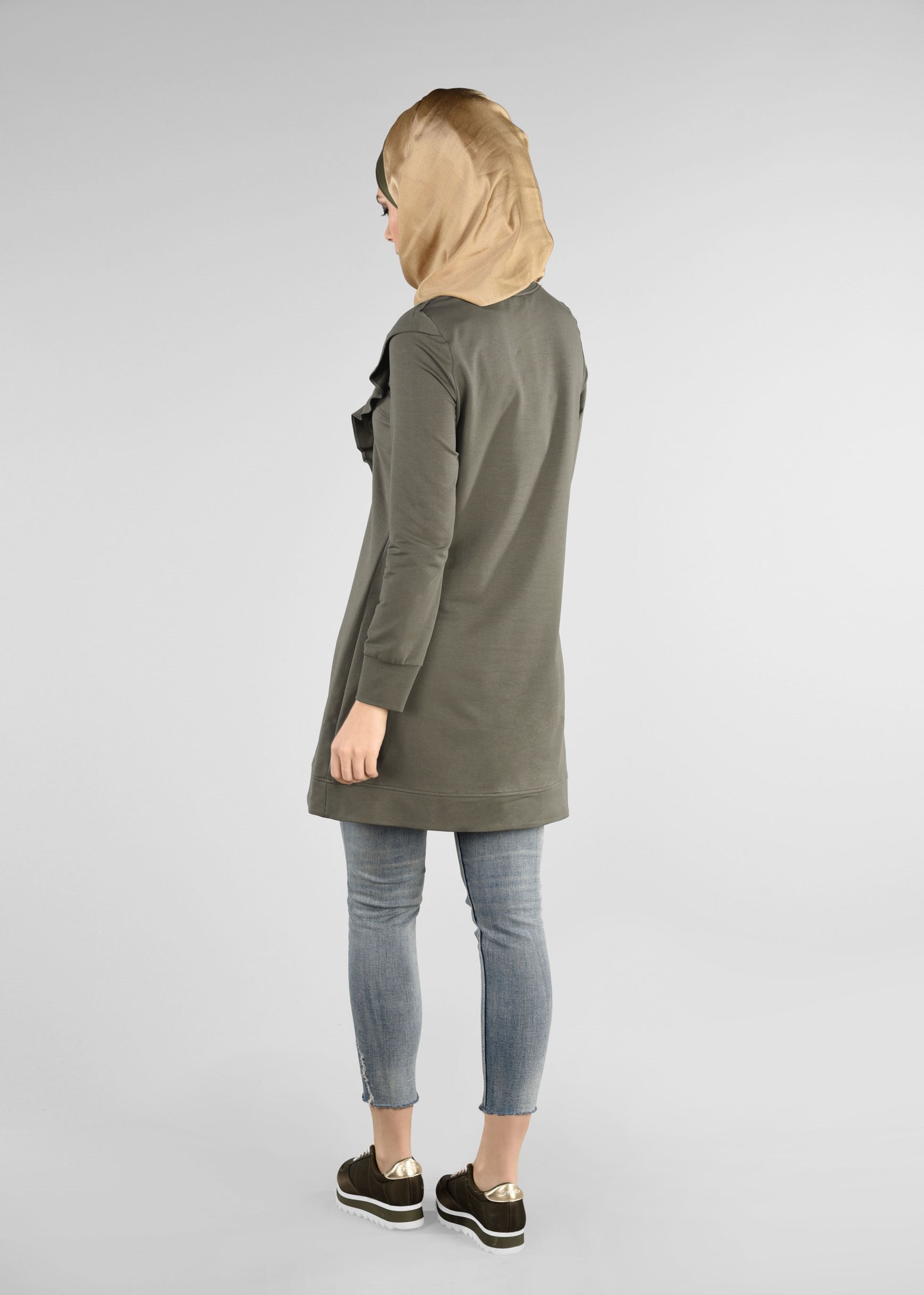 Tesettür giyim HAKİ FIRFIRLI EŞOFMAN TUNİK 4876