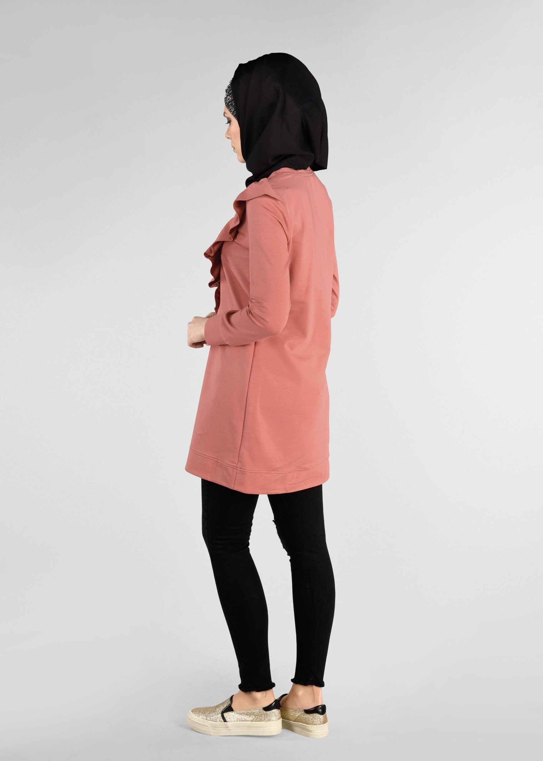 Tesettür giyim TURUNCU FIRFIRLI EŞOFMAN TUNİK 4876