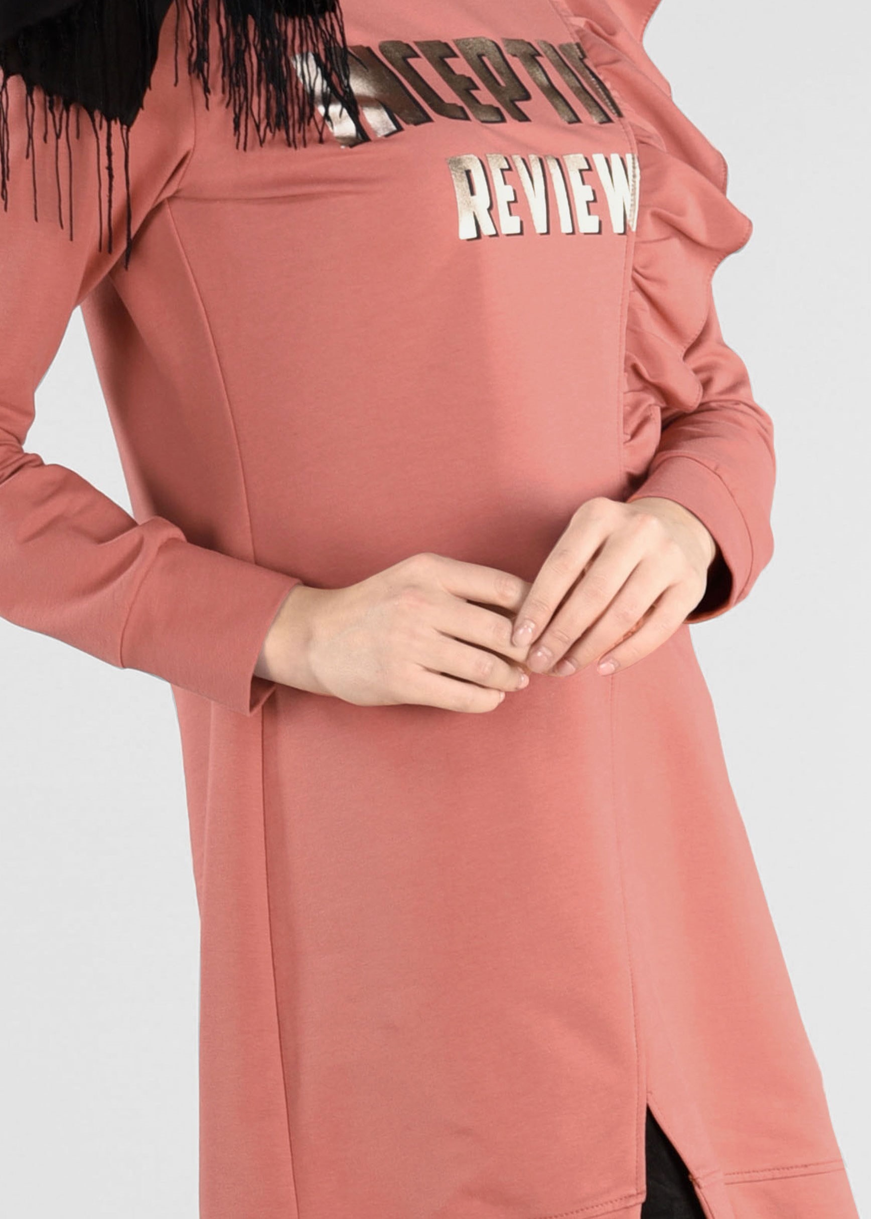 Tesettür giyim TURUNCU FIRFIRLI EŞOFMAN TUNİK 4876