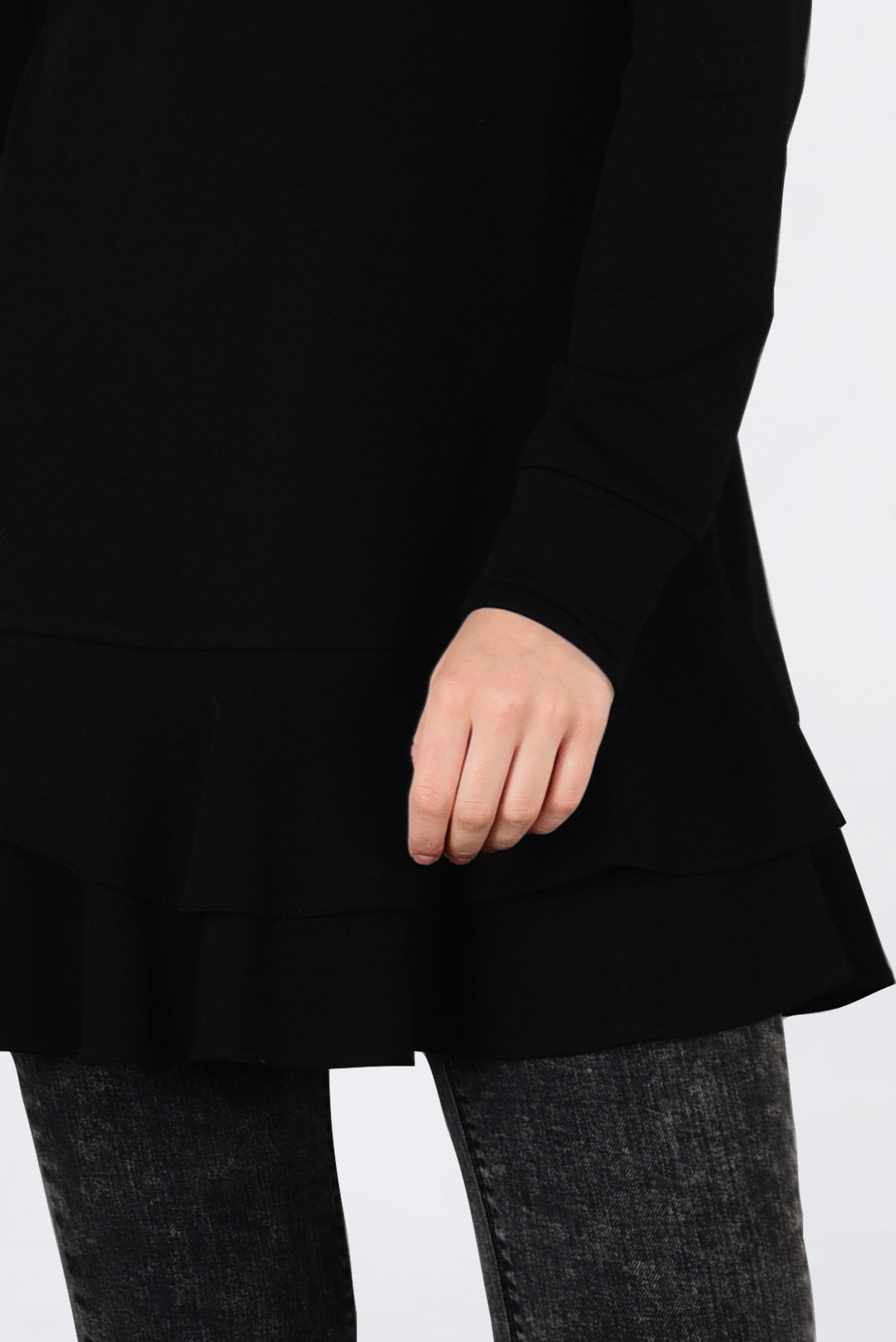 Tesettür giyim SİYAH PUL PAYET DETAYLI ETEK UCU FIRFIRLI EŞOFMAN TUNİK 4877