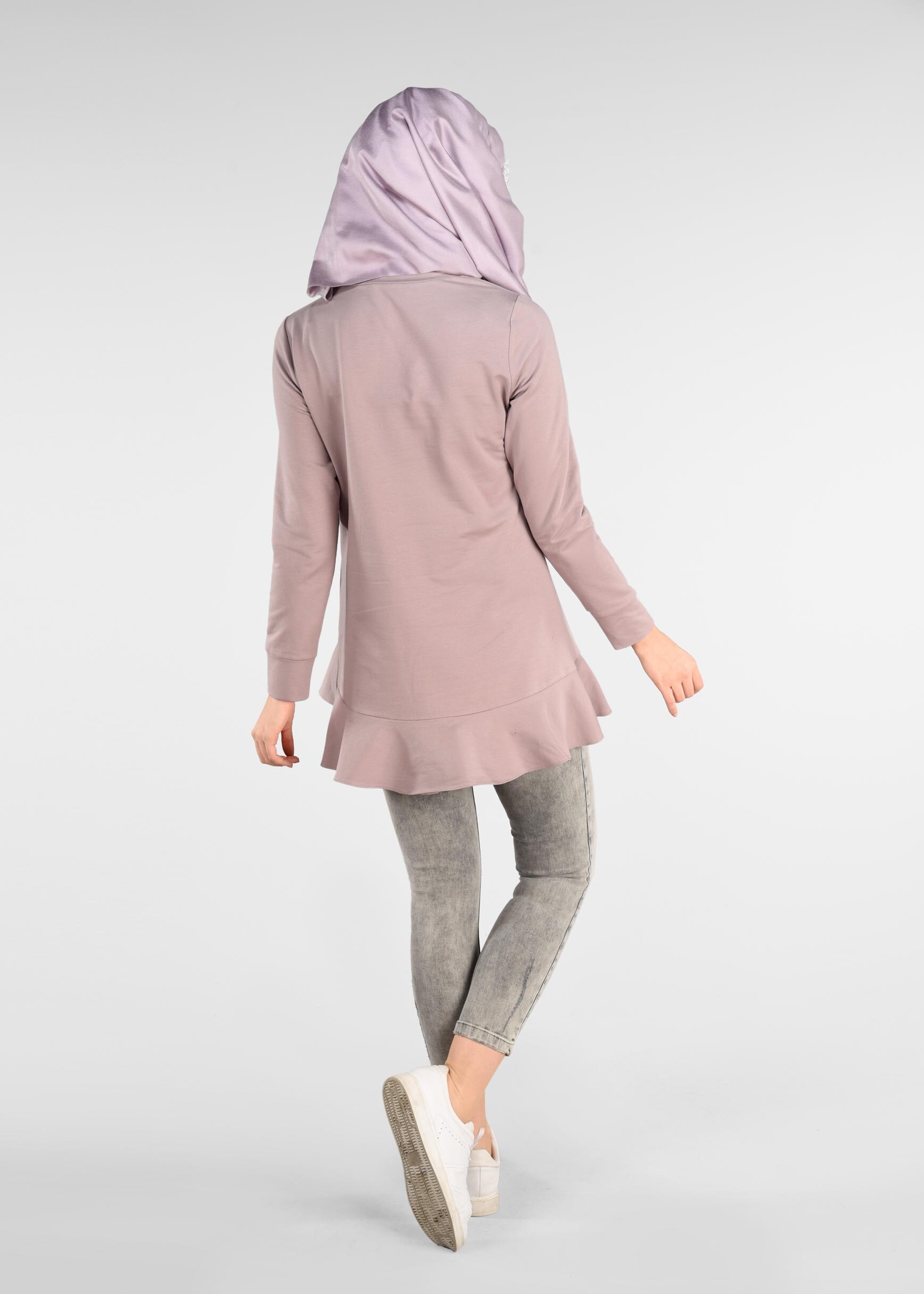 Tesettür giyim PUDRA PUL PAYET DETAYLI ETEK UCU FIRFIRLI EŞOFMAN TUNİK 4877