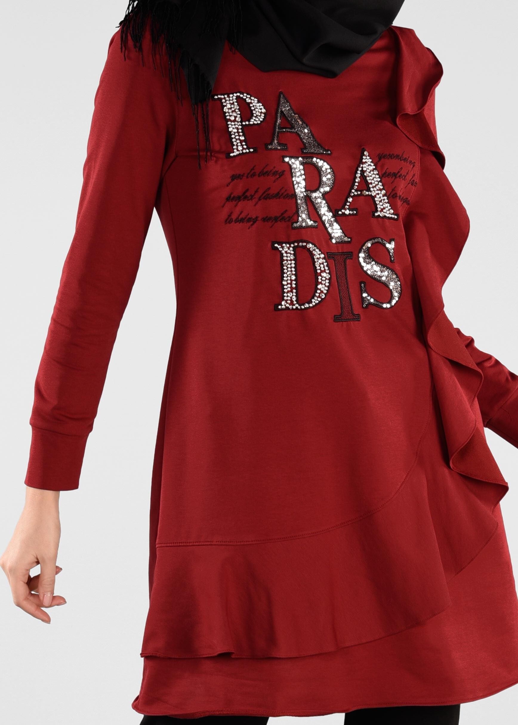 Tesettür giyim BORDO BONCUK VE PUL PAYET DETAYLI 2&prime;Lİ EŞOFMAN TAKIM 4880