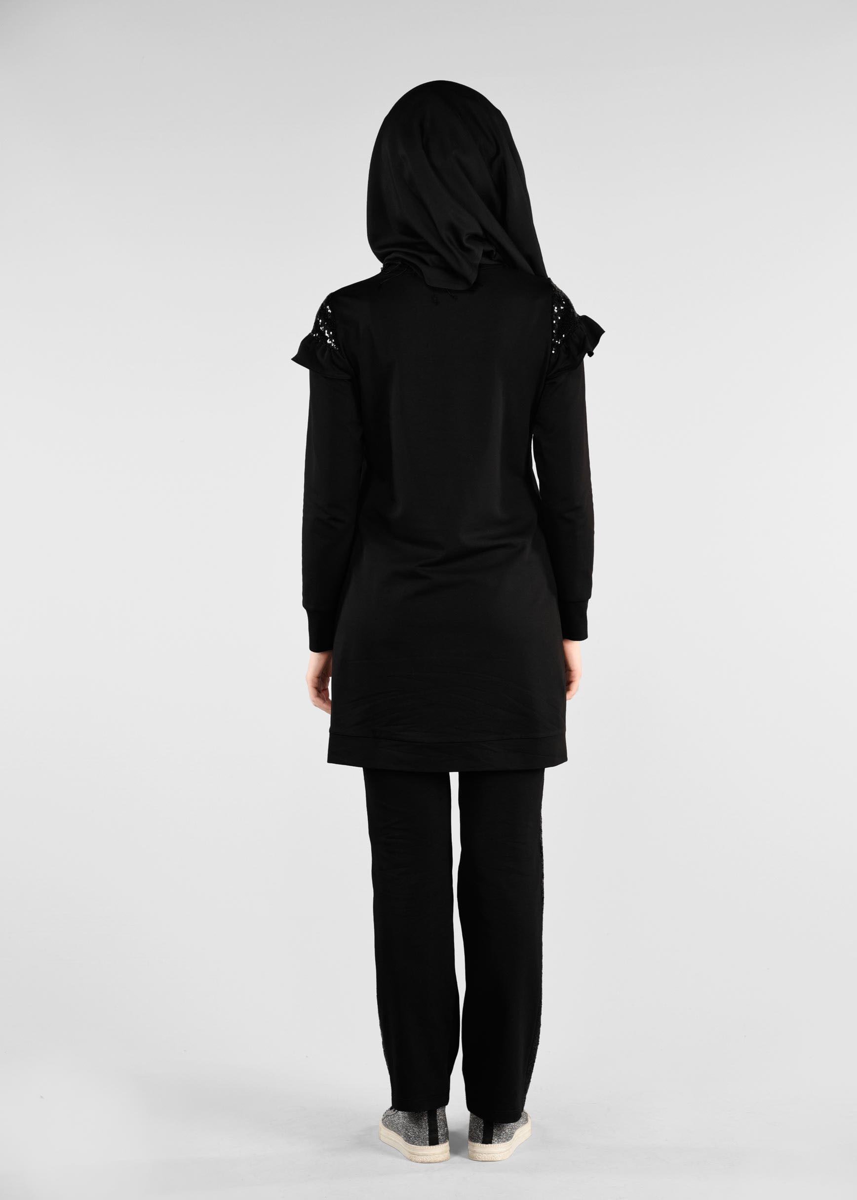 Tesettür giyim SİYAH PUL PAYETLİ 2&prime;Lİ EŞOFMAN TAKIM 4881