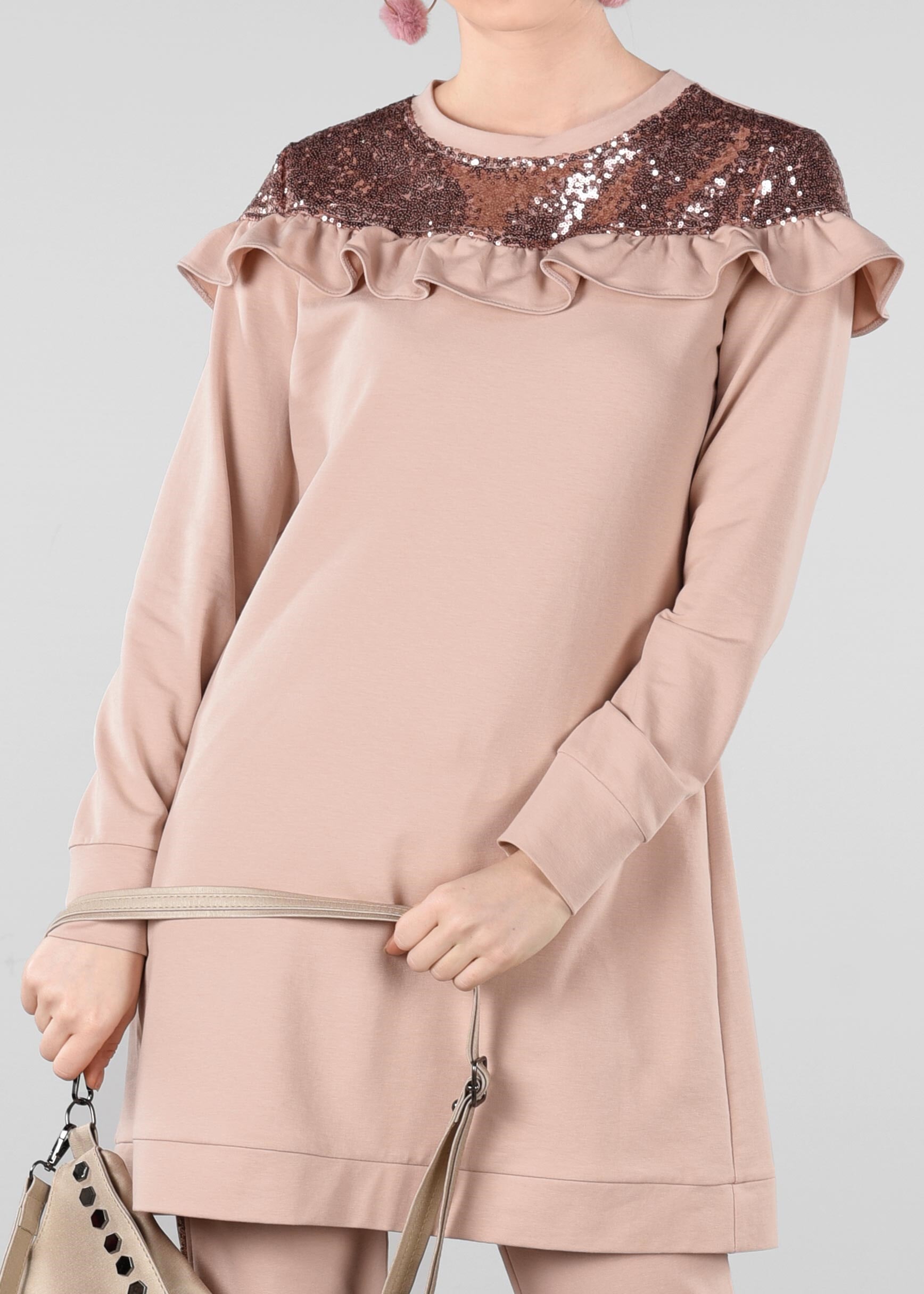 Tesettür giyim PUDRA PUL PAYETLİ 2&prime;Lİ EŞOFMAN TAKIM 4881