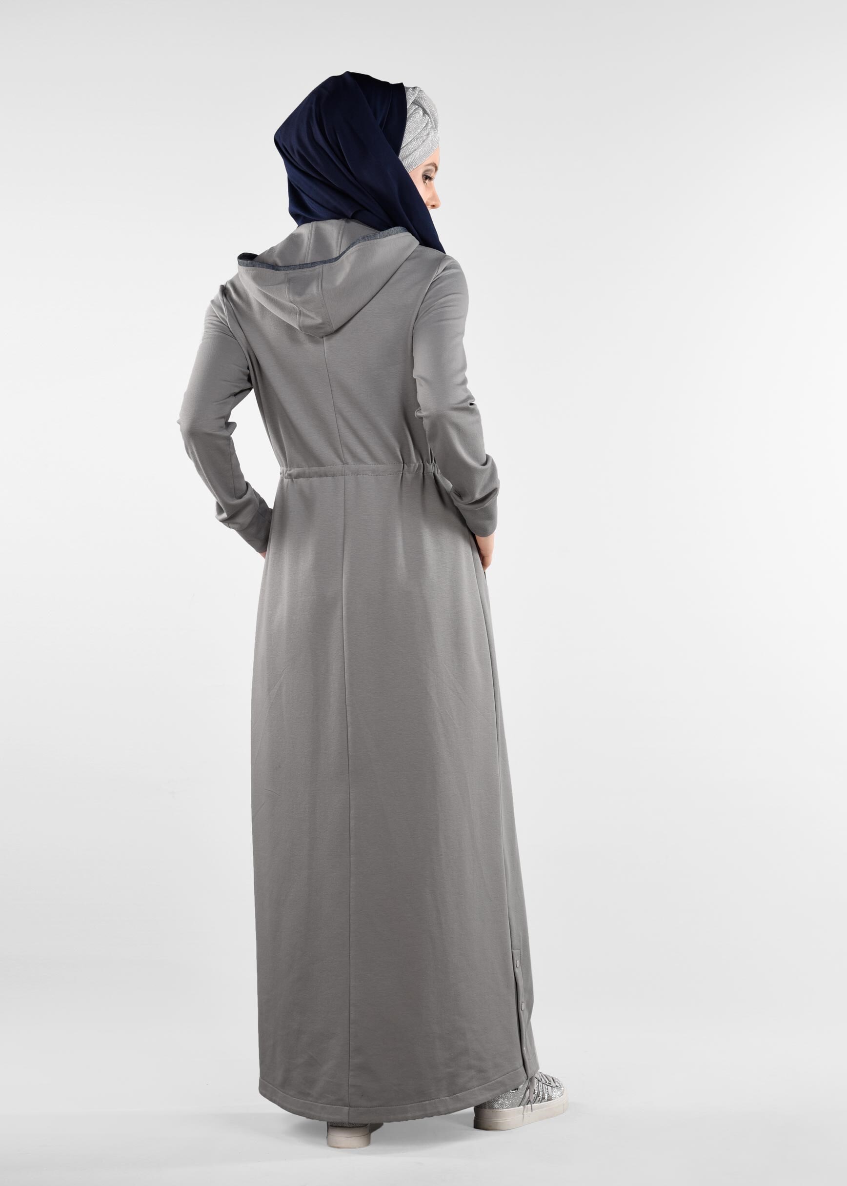 Tesettür giyim GRİ KAPÜŞONLU FERMUARLI EŞOFMAN TUNİK 4910