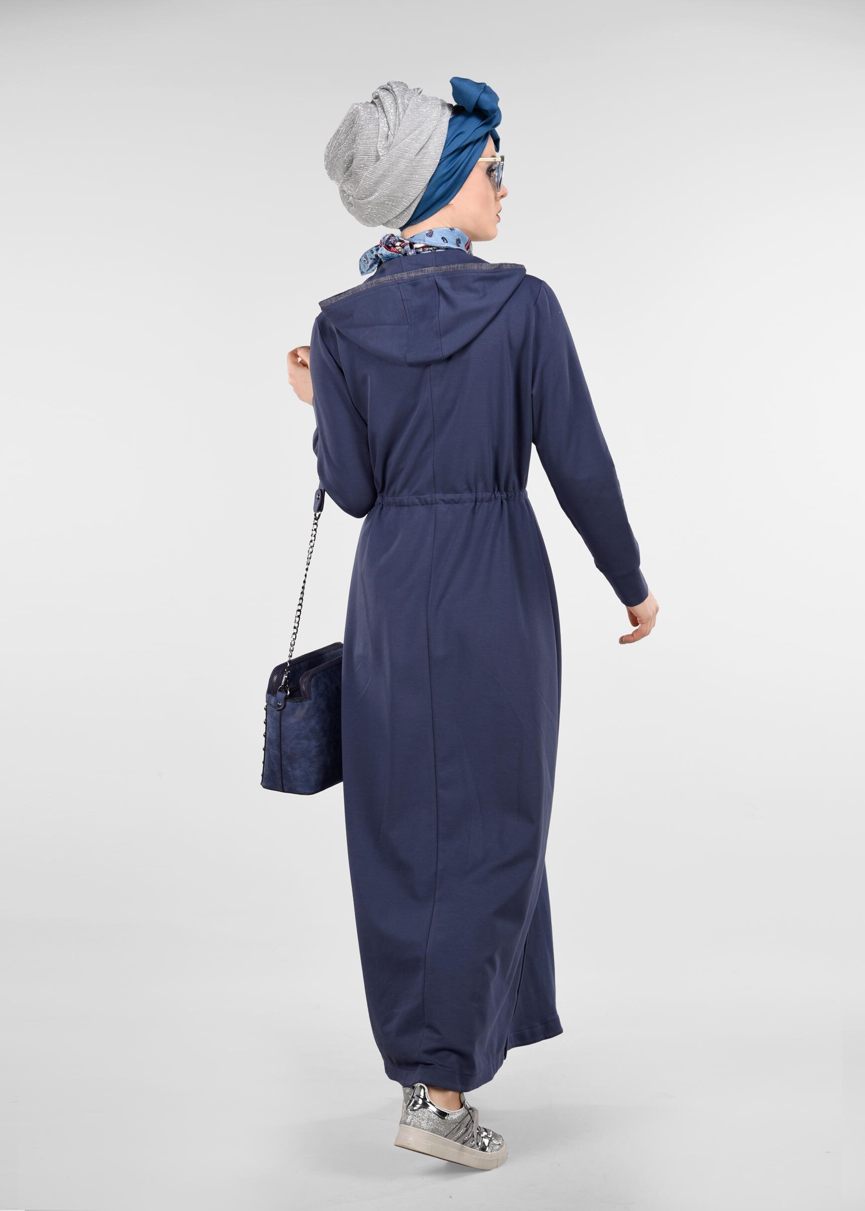 Tesettür giyim LACİVERT KAPÜŞONLU FERMUARLI EŞOFMAN TUNİK 4910