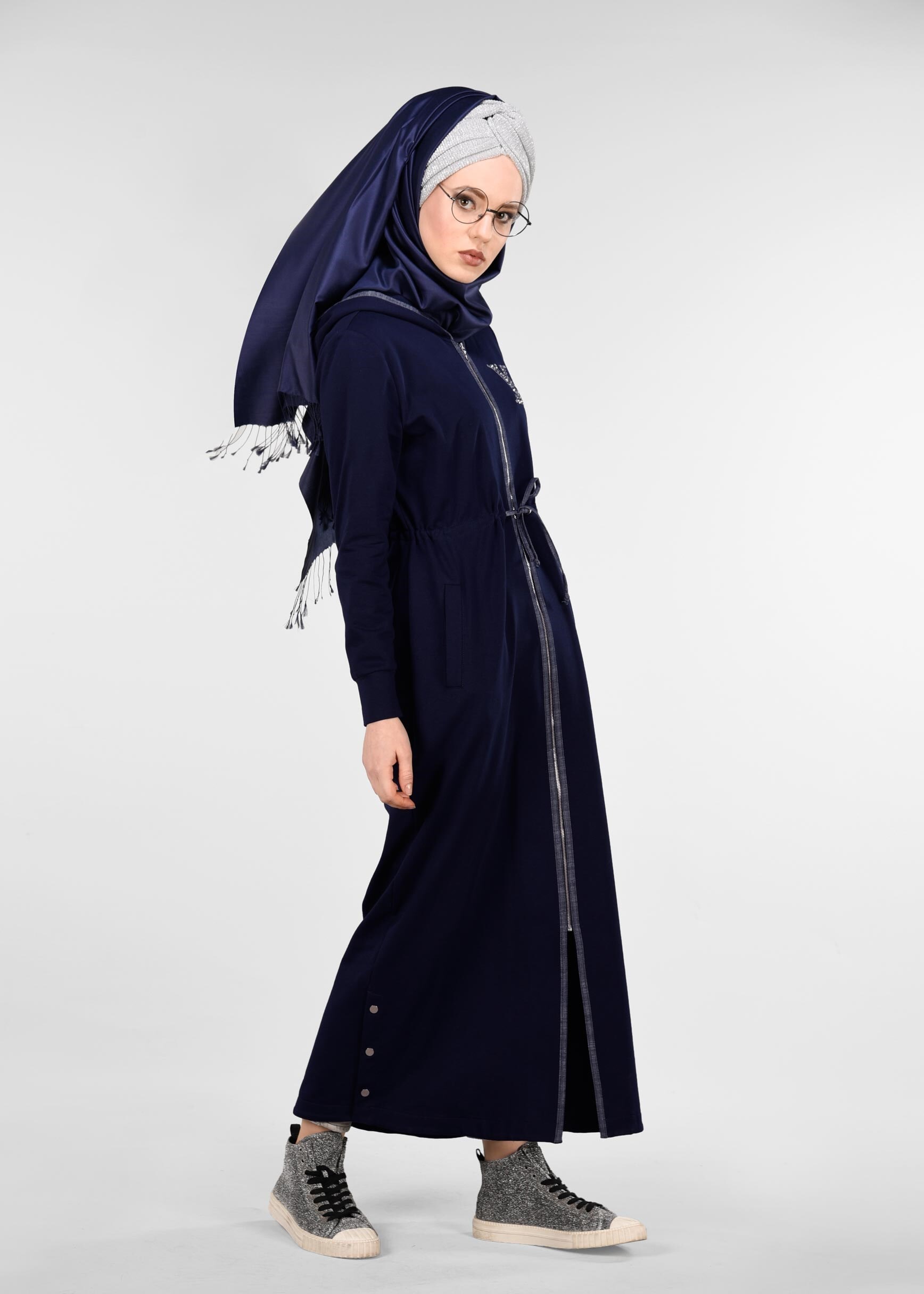 Tesettür giyim LACİVERT KAPÜŞONLU FERMUARLI EŞOFMAN TUNİK 4910