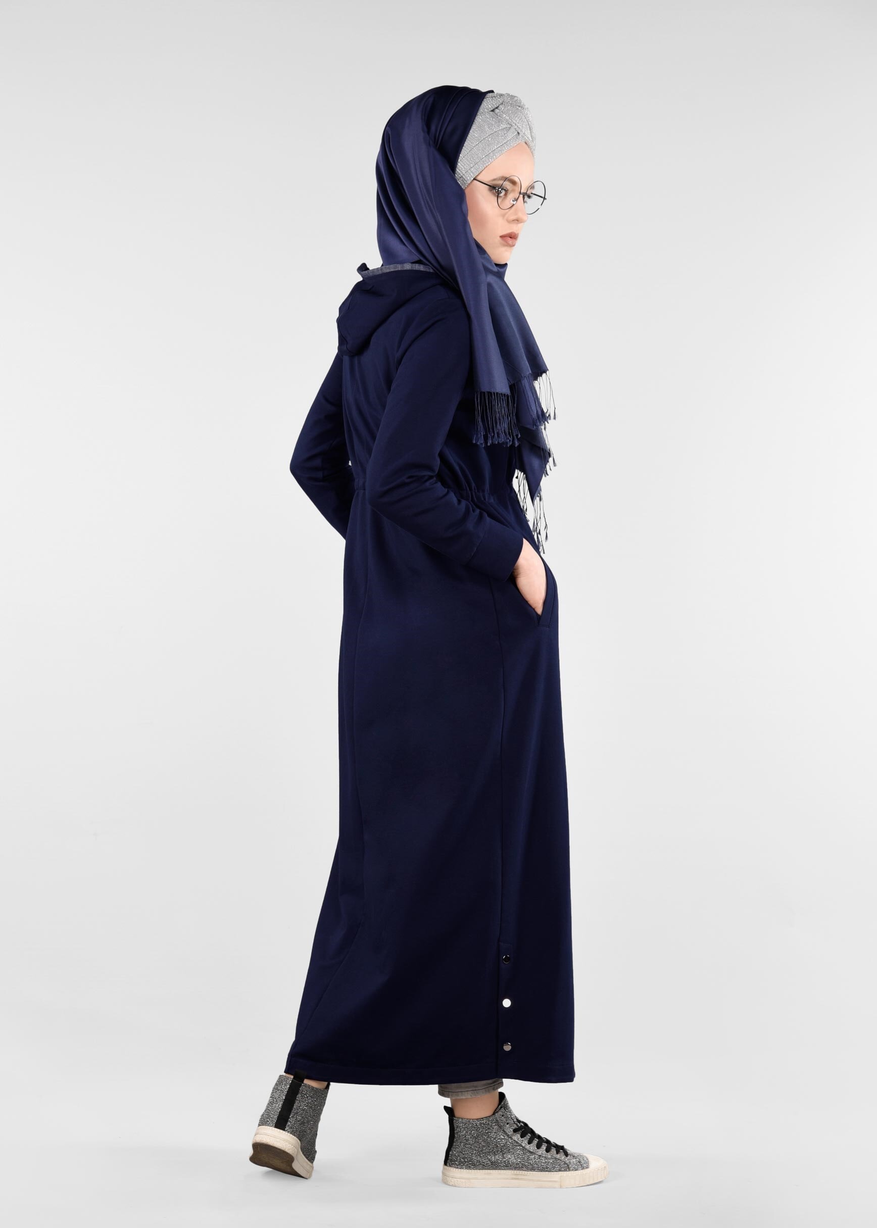 Tesettür giyim LACİVERT KAPÜŞONLU FERMUARLI EŞOFMAN TUNİK 4910