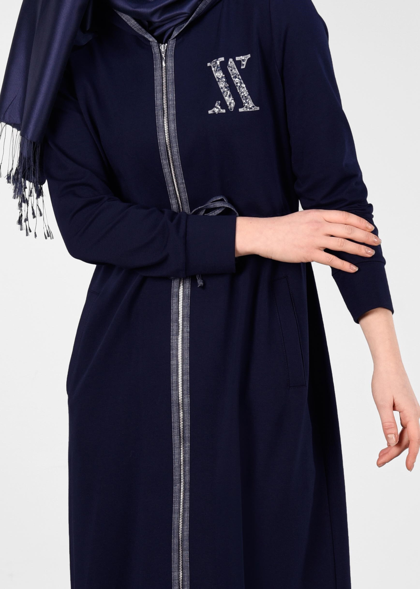 Tesettür giyim LACİVERT KAPÜŞONLU FERMUARLI EŞOFMAN TUNİK 4910