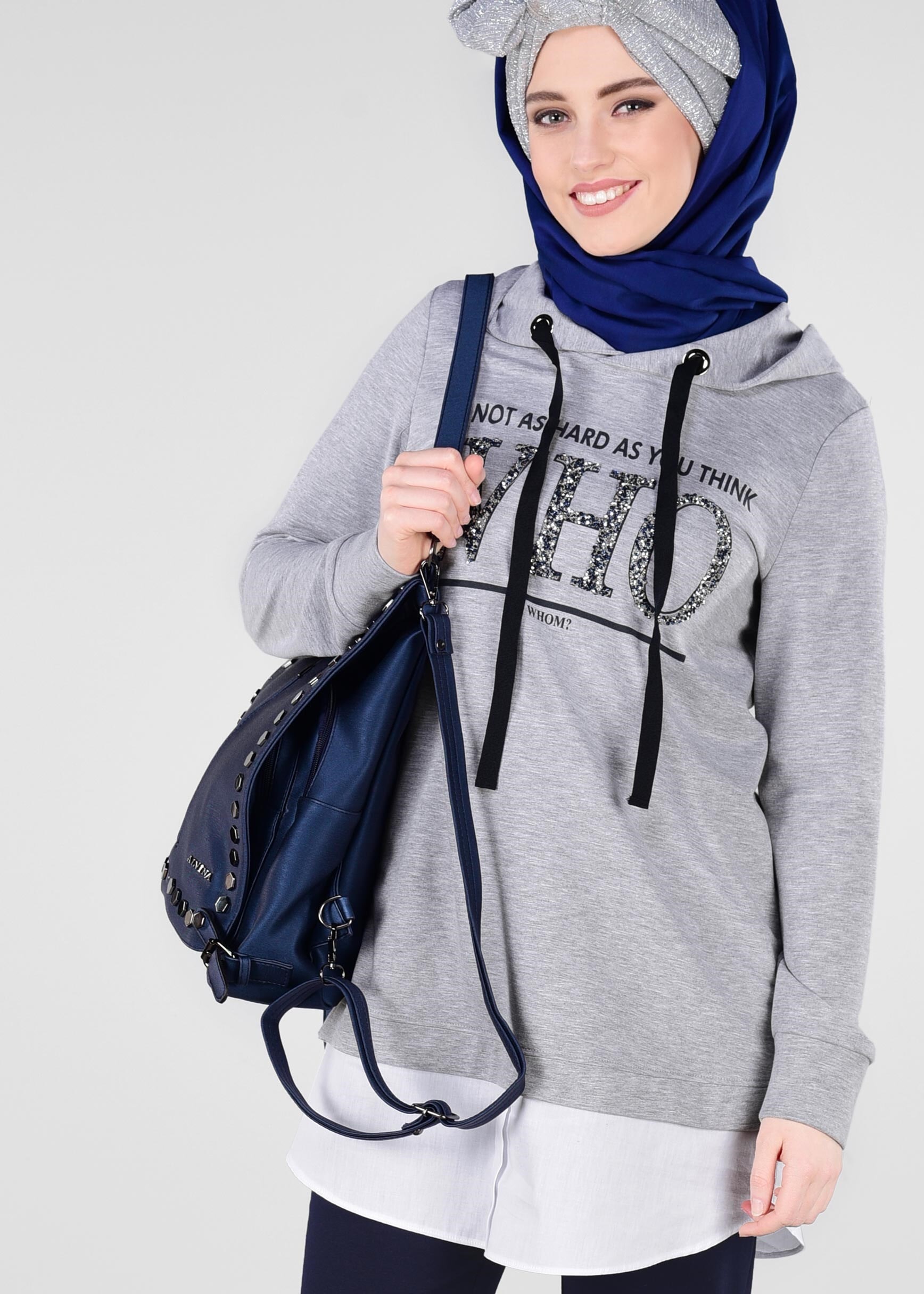 Tesettür giyim GRİ 4911 NEW LERİDA 2&prime;Lİ PANT.EŞOFMAN TAKIM 36/46